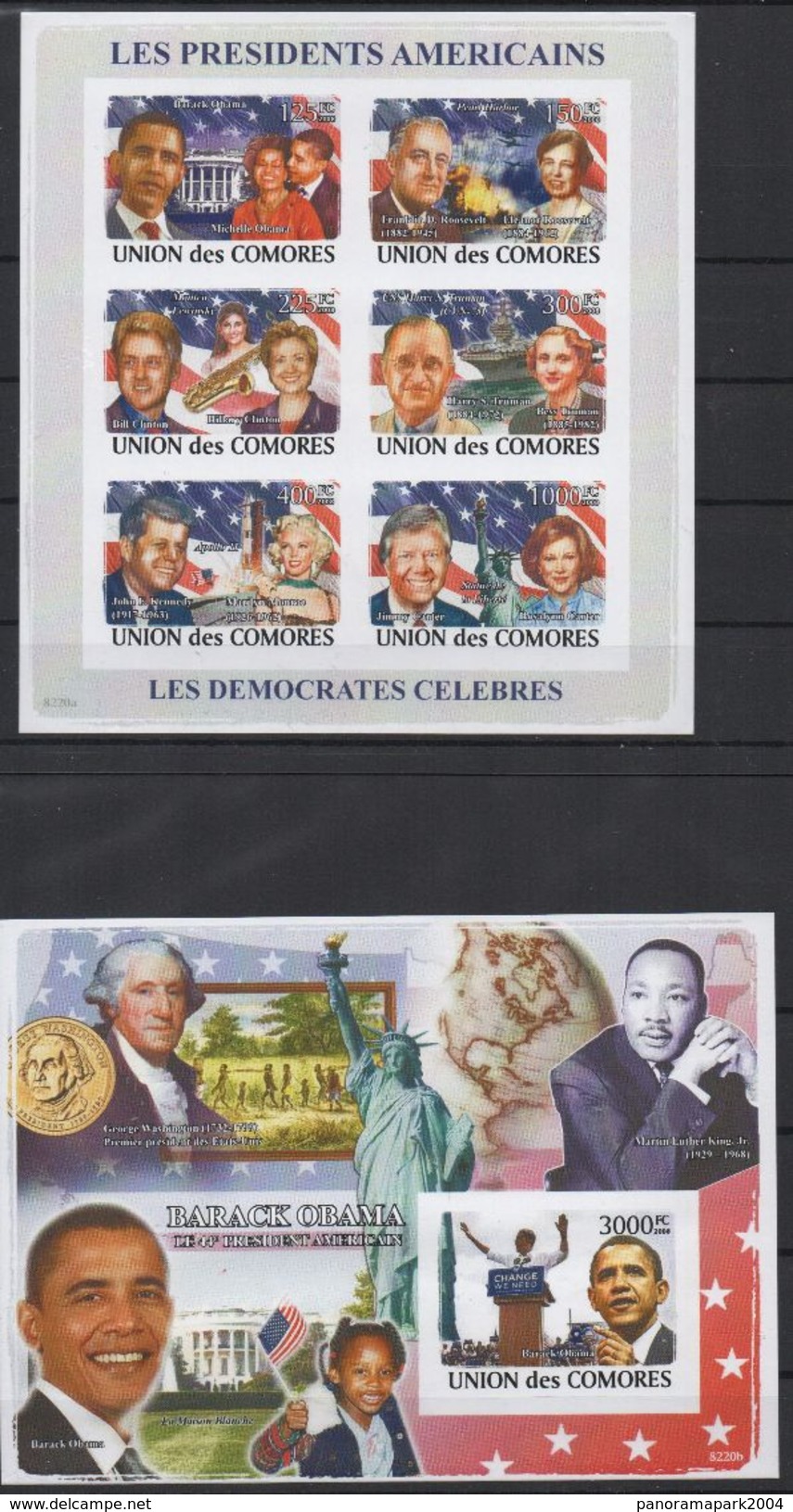 Comores Comoros Komoren 2008 IMPERF Martin Luther King USA President John Fitzgerald Kennedy Mi. I-VI Bl. I Unissued - Martin Luther King