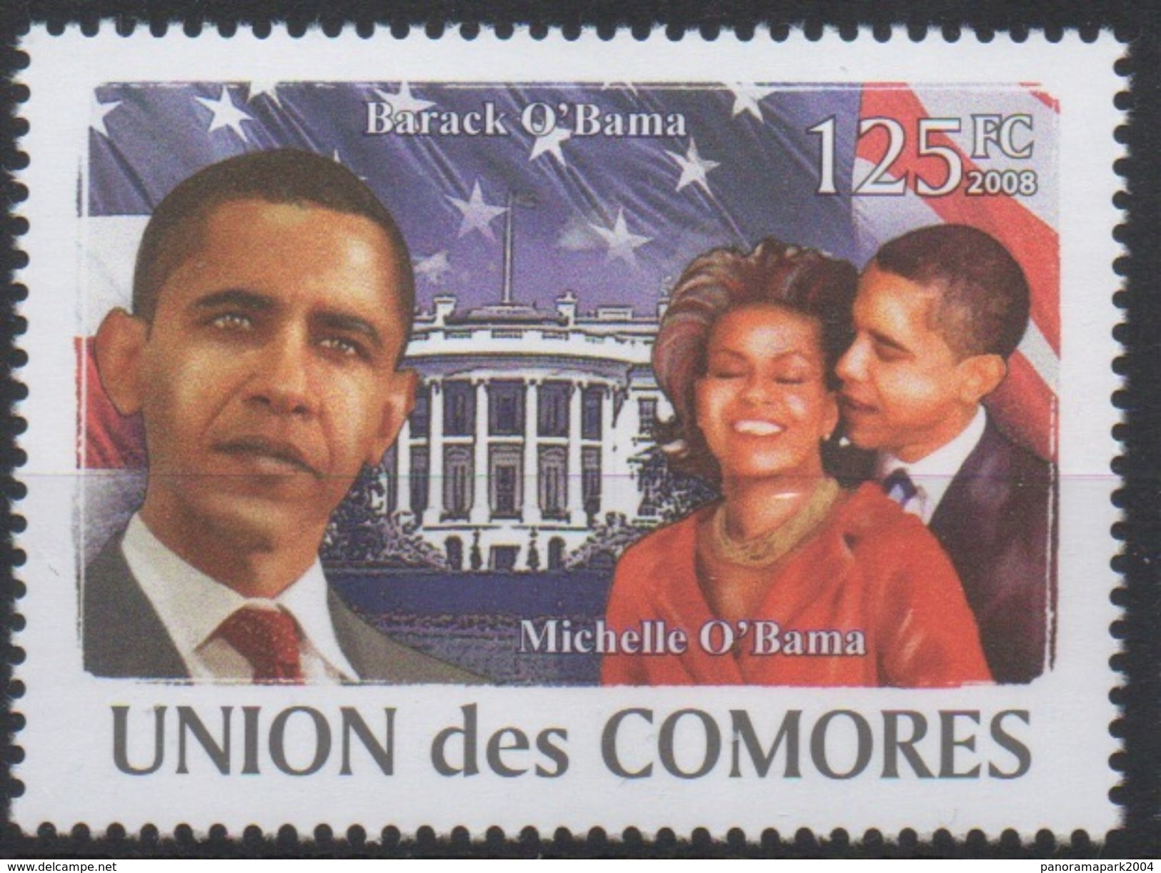 Comores Comoros Komoren 2008 USA President Barack Michelle Obama The White House US Flag Mi. I-VI Bl. I Unissued - Sellos