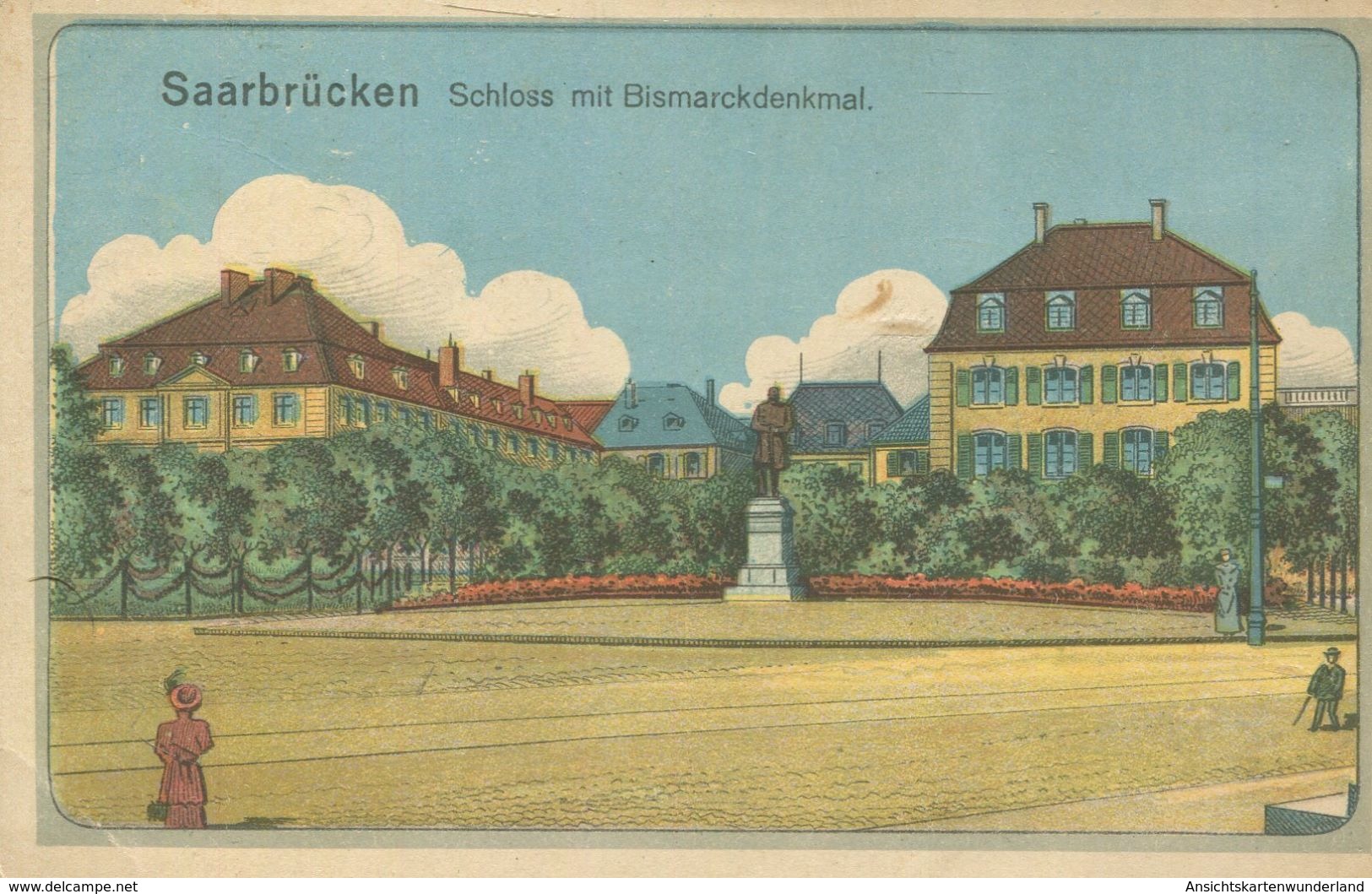 Saarbrücken - Schloss Mit Bismarckdenkmal 1919 (001643) - Saarbrücken