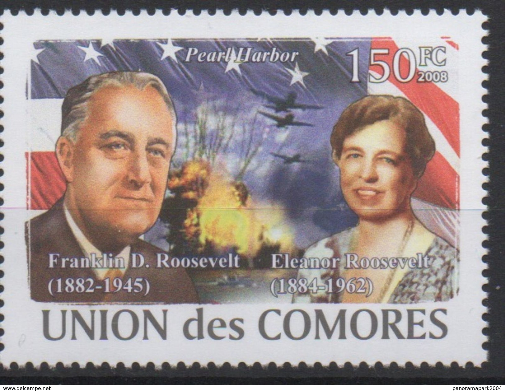 Comores Comoros Komoren 2008 USA President Franklin D. Roosevelt Eleanor Pearl Harbor Aircraft Mi. I-VI Bl. I Unissued - Donne Celebri