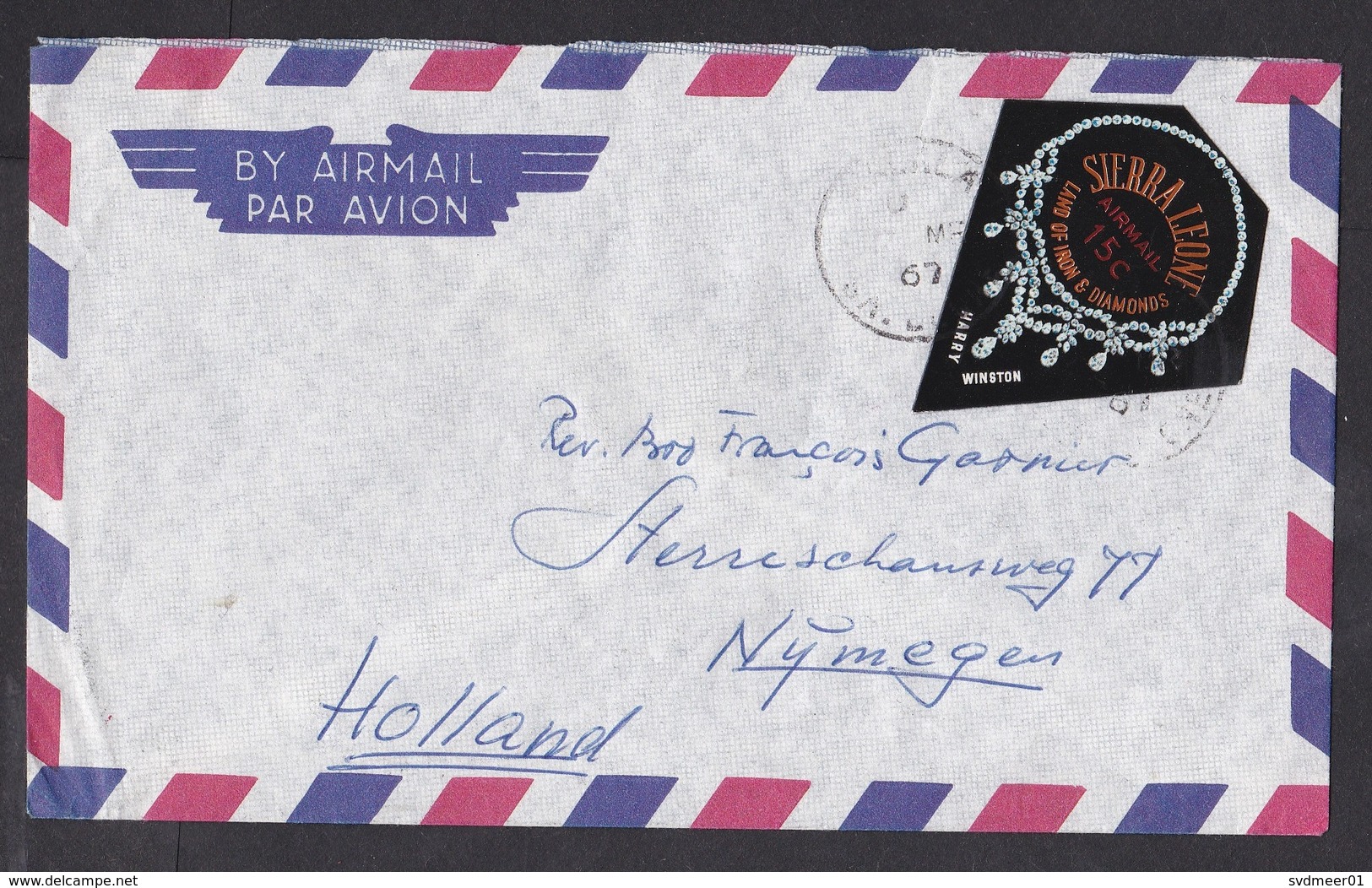 Sierra Leone: Airmail Cover To Netherlands, 1967, 1 Odd-shaped Stamp, Diamond Necklace, Rare Real Use (traces Of Use) - Sierra Leona (1961-...)