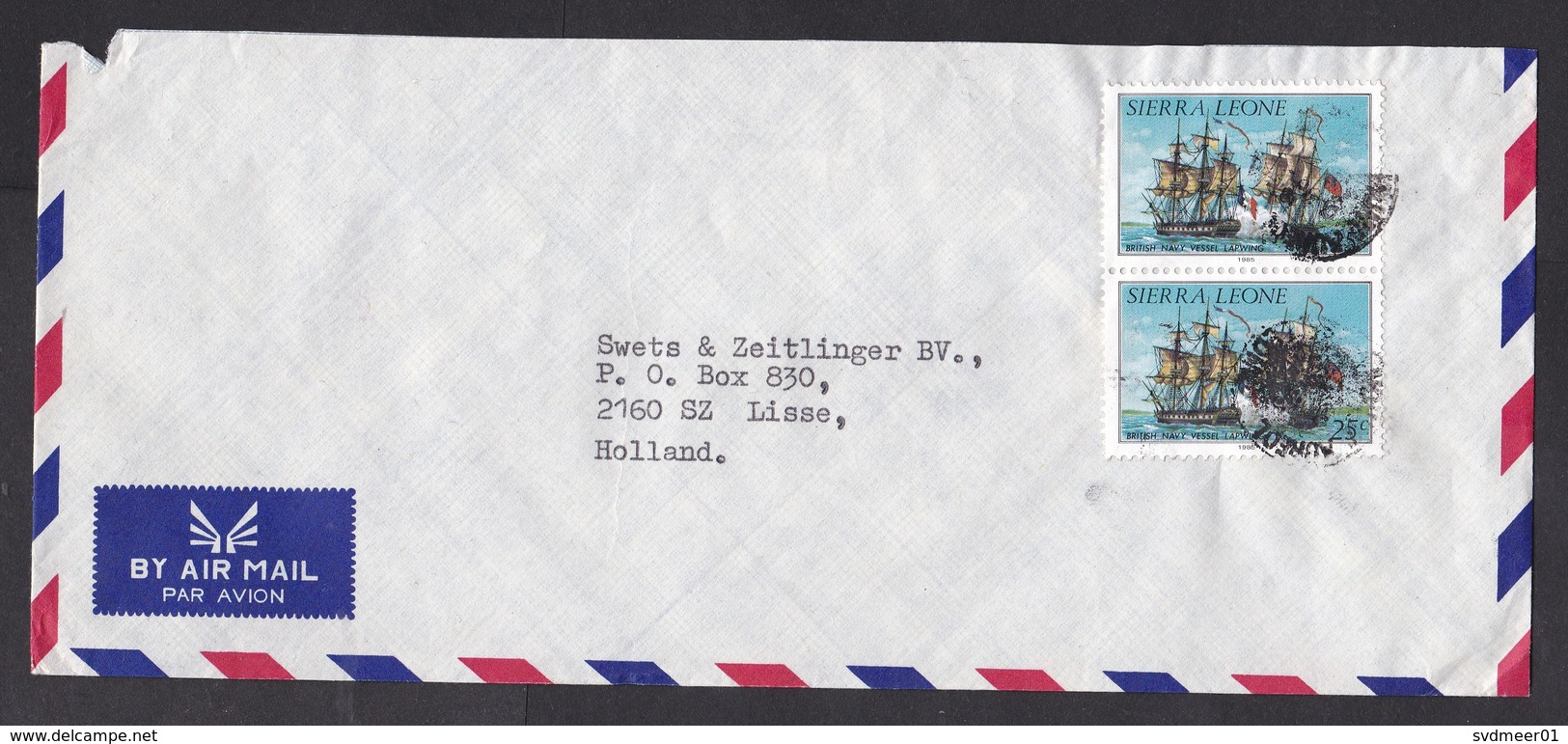 Sierra Leone: Airmail Cover To Netherlands, 2 Stamps, British Navy Vessel, Sailing Ship, Sea War (minor Damage) - Sierra Leone (1961-...)