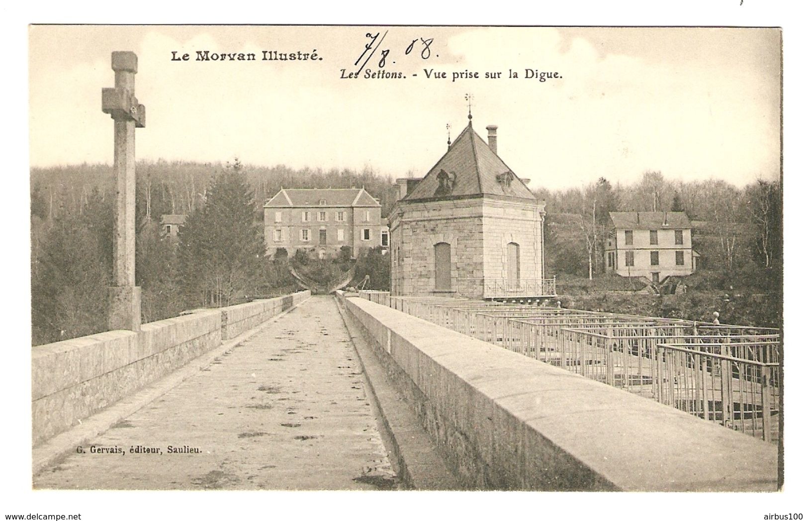 58 - LE MORVAN ILLUSTRÉ LES SETTONS VUE PRISE SUR LA DIGUE - CROIX CALVAIRE - ÉDITIONS GERVAIS - NON CIRCULÉE - 2 Scans - Autres & Non Classés