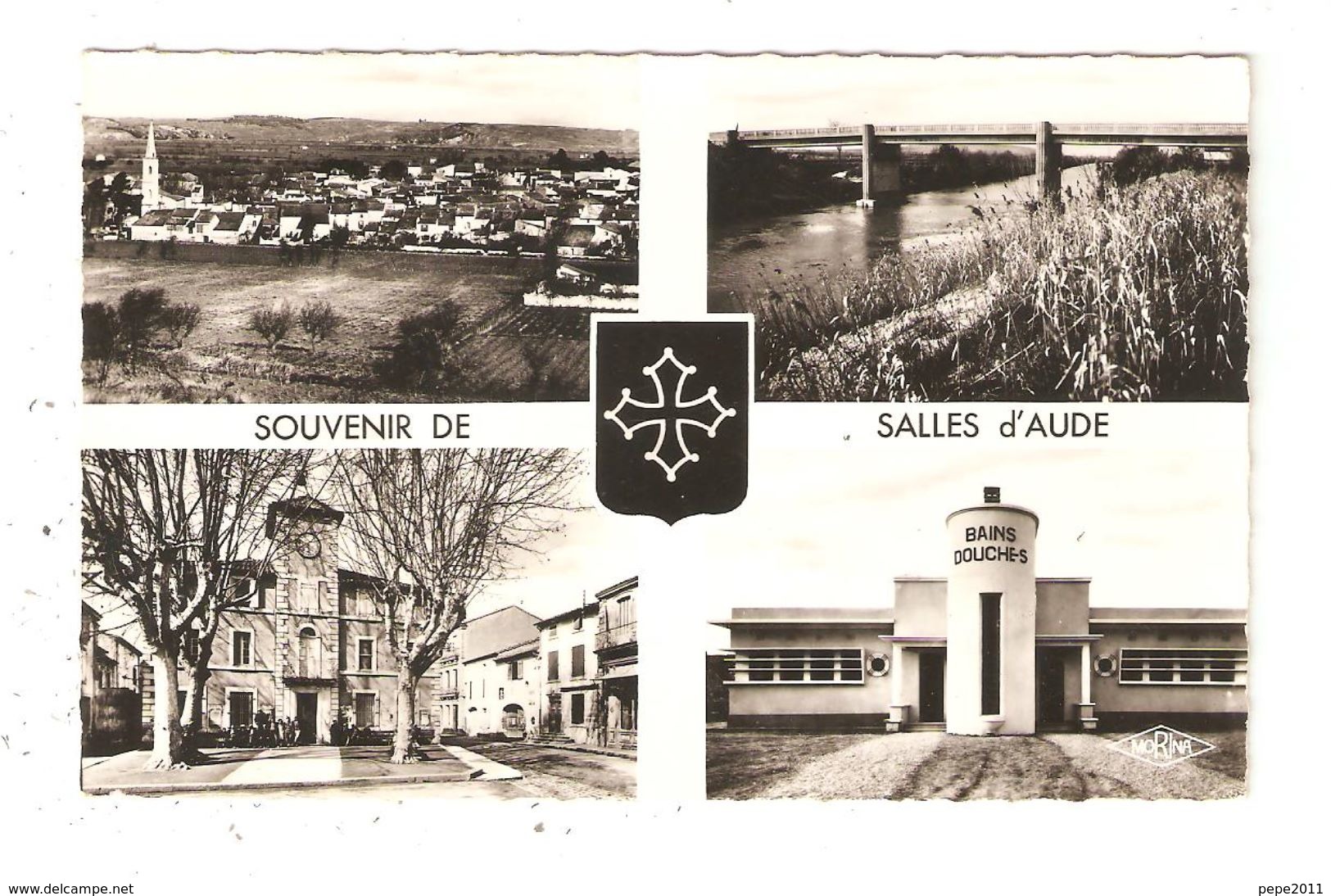 CPA 11 SALLES D'AUDE Multivues ( 4 ) Vue Générale Pont Mairie Bains Douches Ecusson - Salleles D'Aude