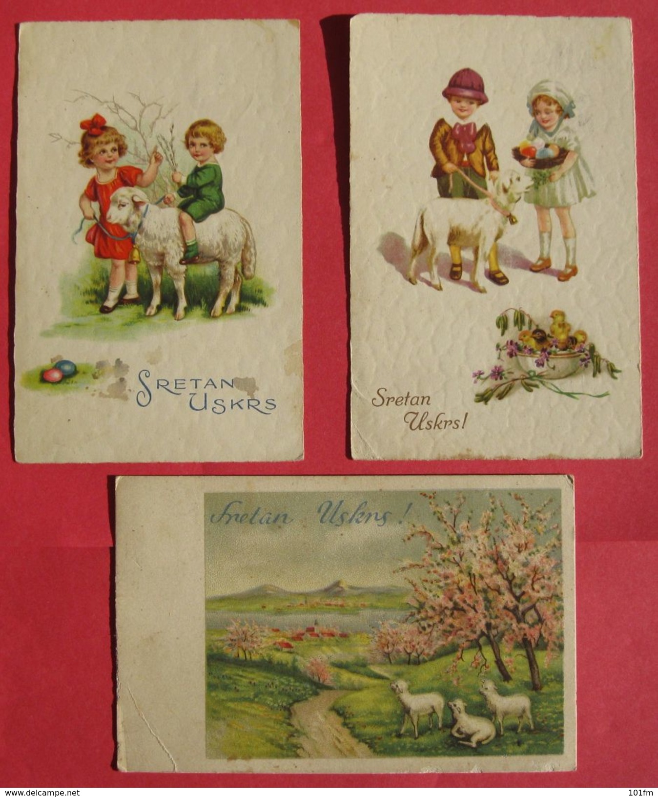 Lot Of 3 Old Postcards, Sretan Uskrs, Easter Greetings - Frohliche Ostern, Lambs And Kids - Easter