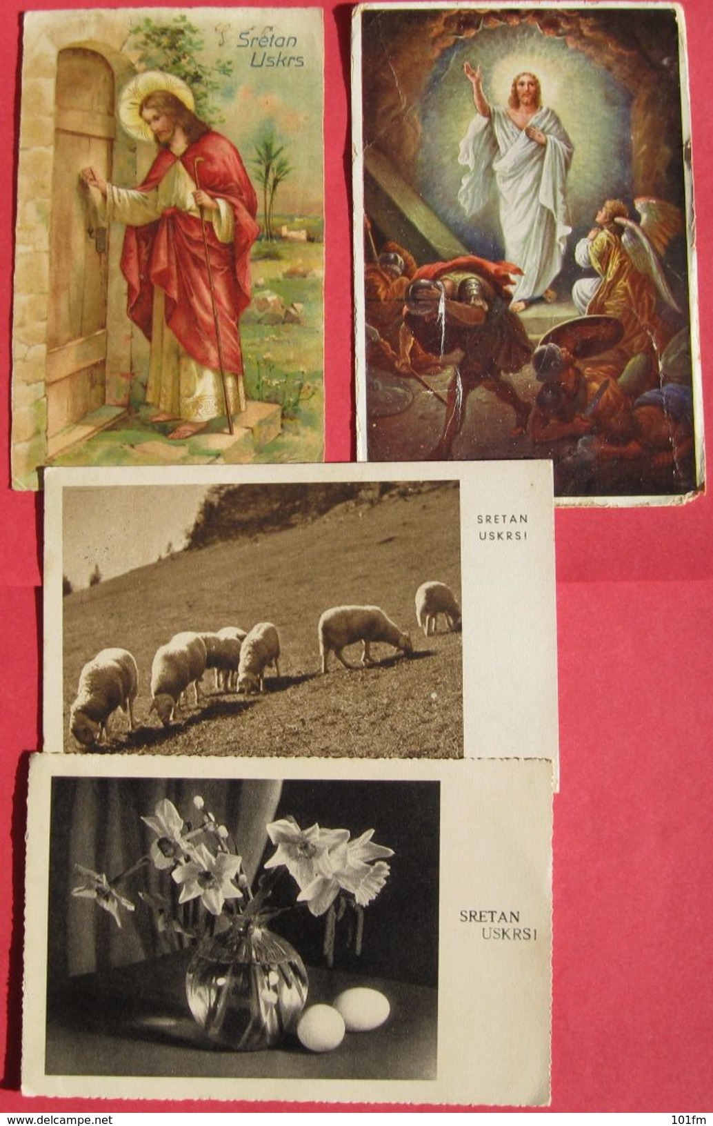 Lot Of 4 Old Postcards, Sretan Uskrs, Easter Greetings - Frohliche Ostern - Ostern
