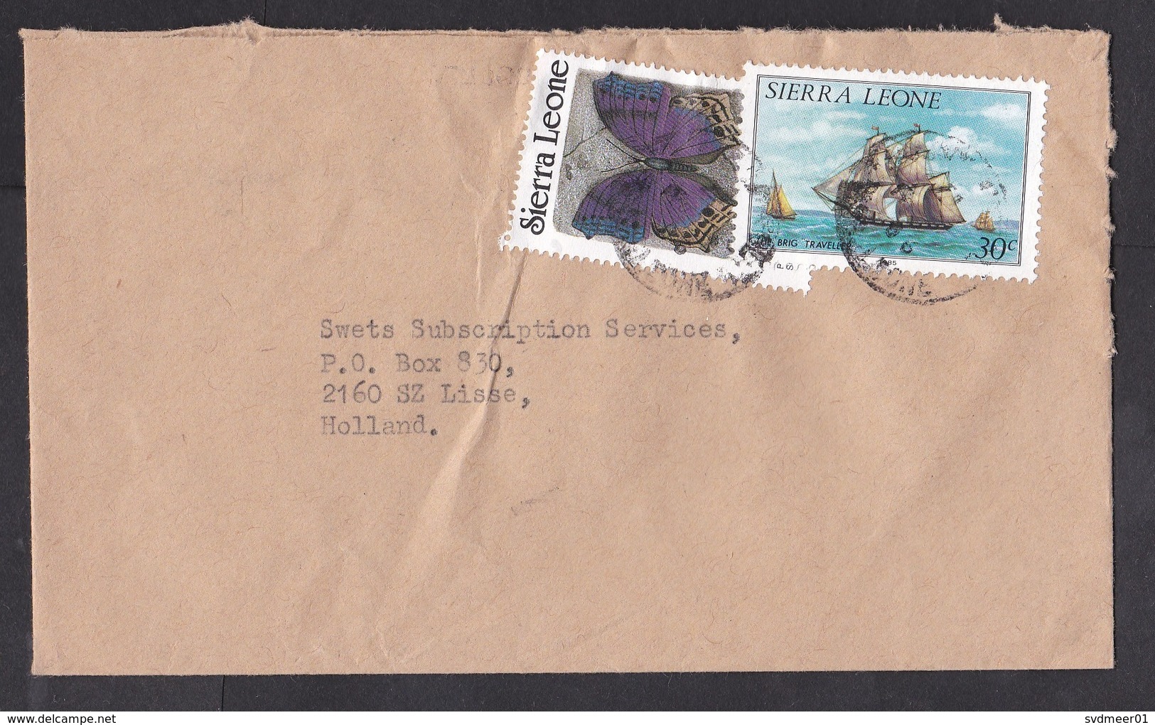 Sierra Leone: Cover To Netherlands, 1986, 2 Stamps, Sailing Brig Ship, Butterfly, Insect, Rare Real Use (traces Of Use) - Sierra Leone (1961-...)