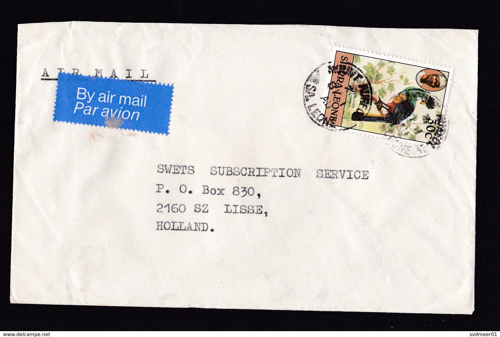 Sierra Leone: Airmail Cover To Netherlands, 1 Stamp, Exotic Bird, Animal (glue At Air Label) - Sierra Leone (1961-...)