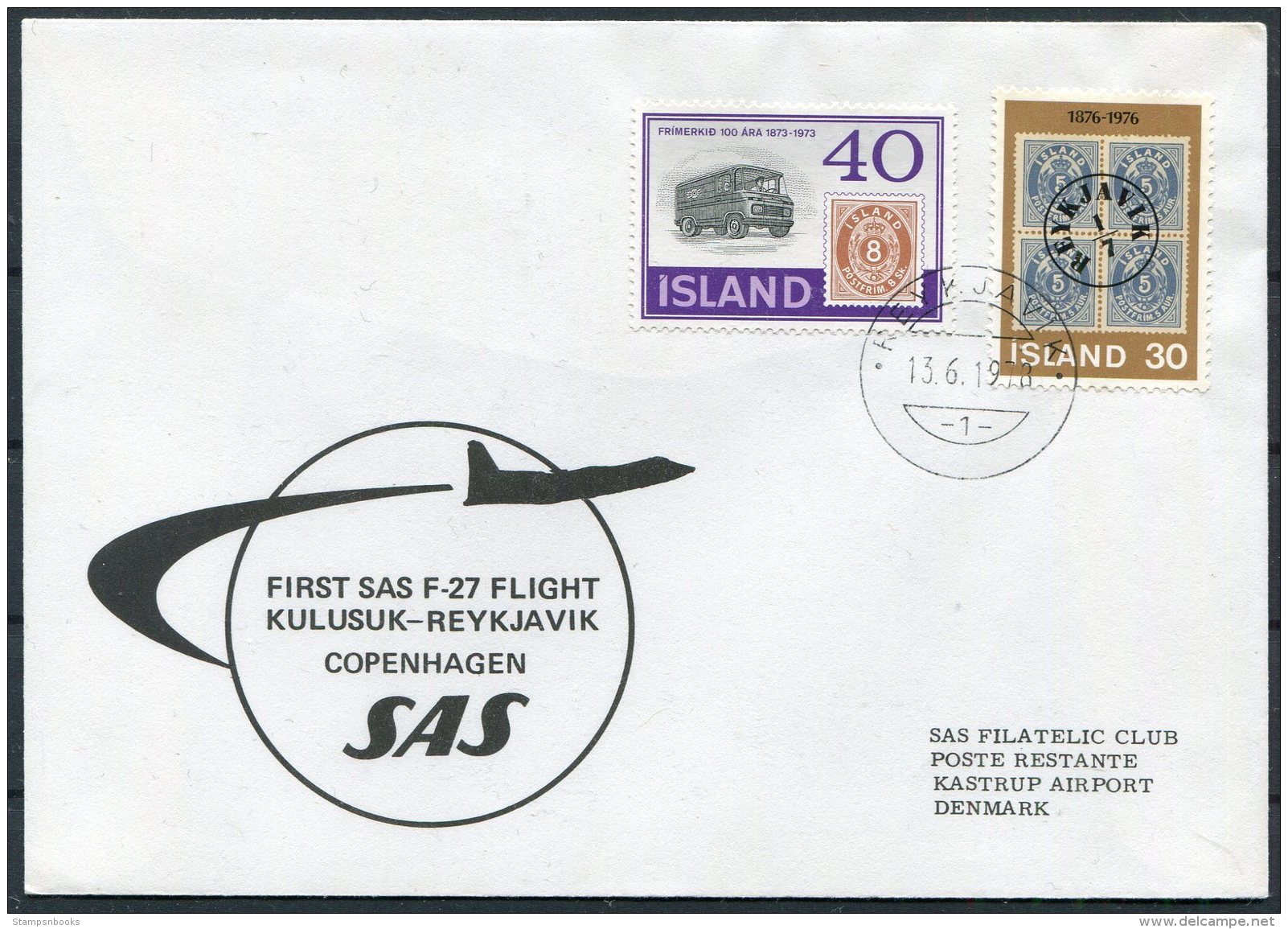 1978 Iceland SAS Reykjavik - Copenhagen Denmark First Flight Cover - Airmail