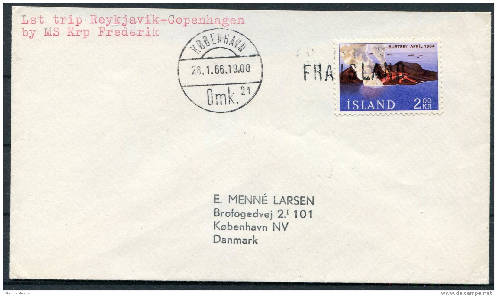 1966 Iceland Denmark FRA ISLAND Paquebot Ship Cover. - Lettres & Documents