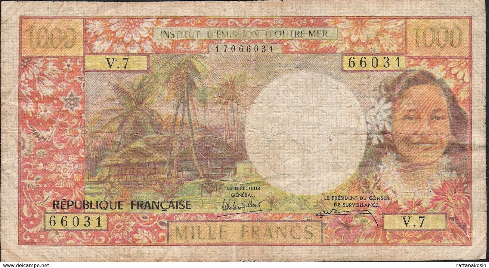 TAHITI P27d 1000 FRANCS Signature 5 FINE 1985 - Papeete (French Polynesia 1914-1985)