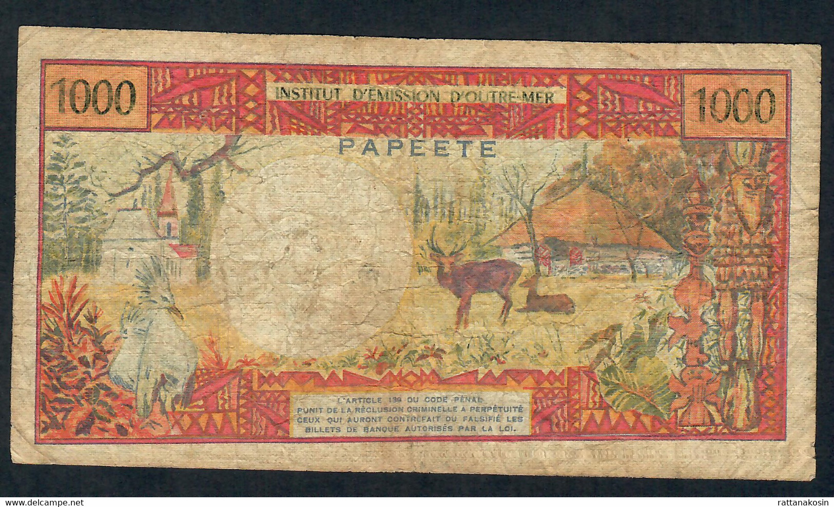 TAHITI P27d 1000 FRANCS Signature 5 FINE 1985 - Papeete (French Polynesia 1914-1985)