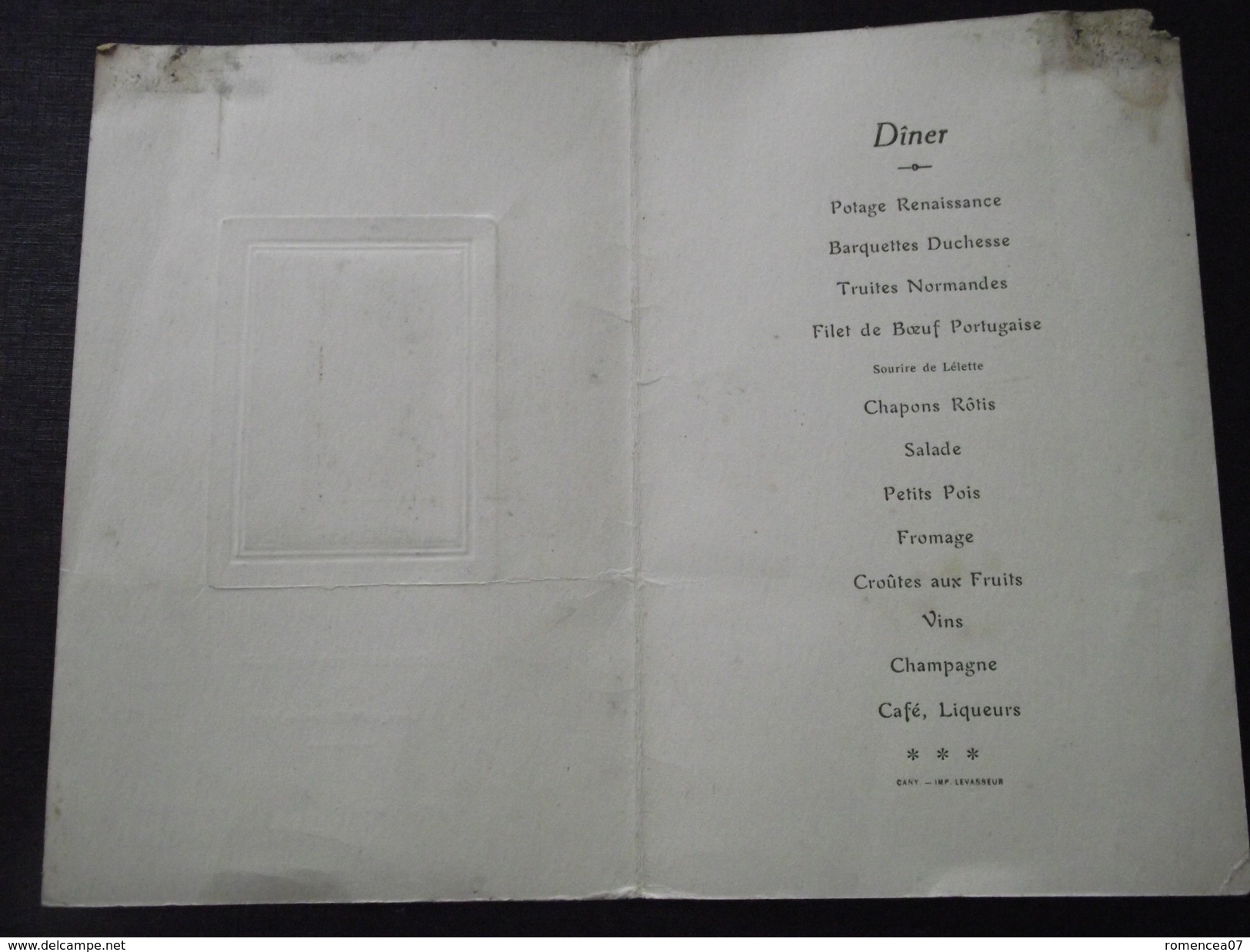 MENU De PREMIERE COMMUNION De Arlette Et Eliane Lesouef - 24 Septembre 1944 - Dîner - Imp à Cany (Seine-Maritime) - Menus