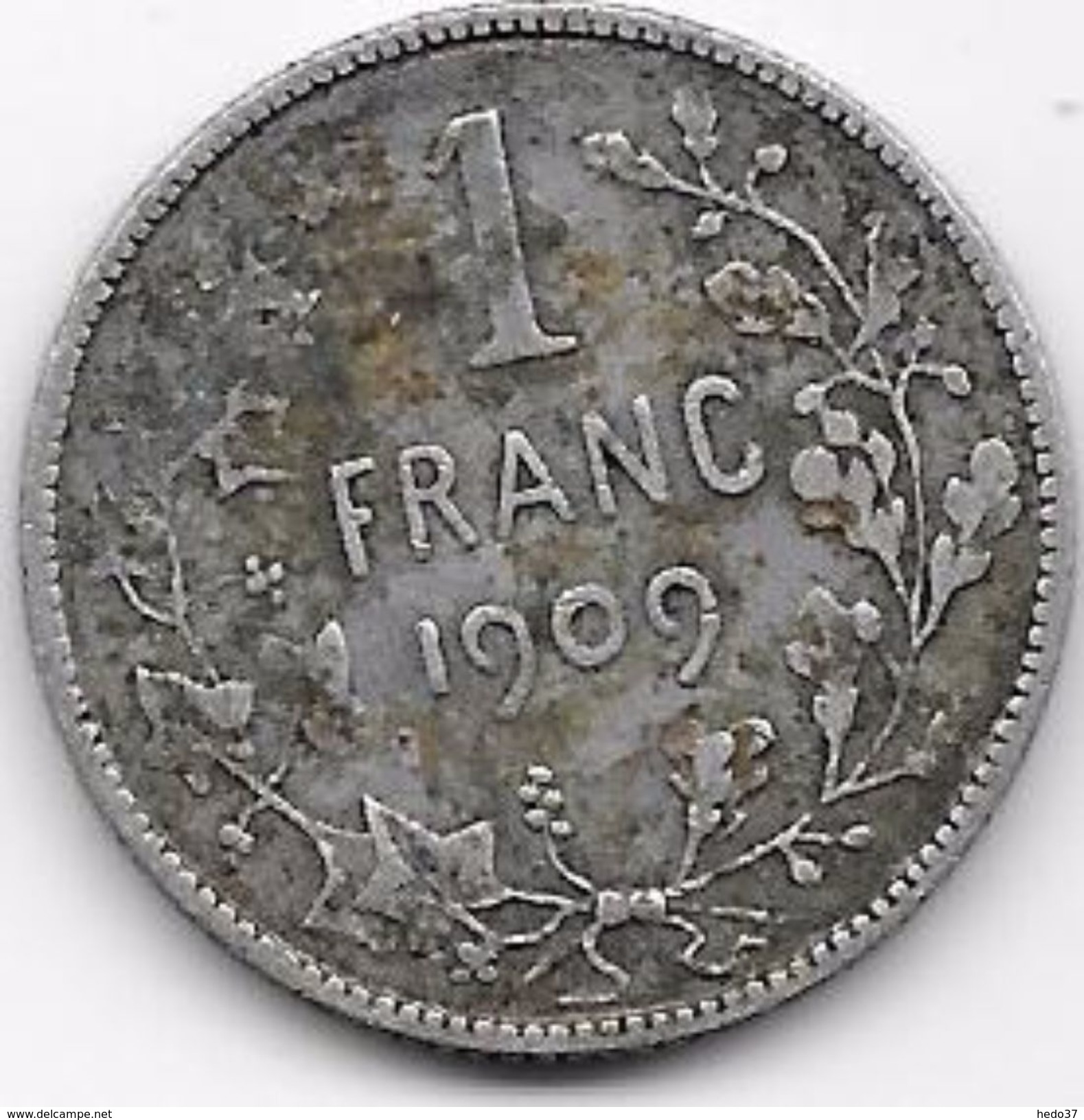 Belgique - 1 Franc 1909 - Argent - 1 Franc