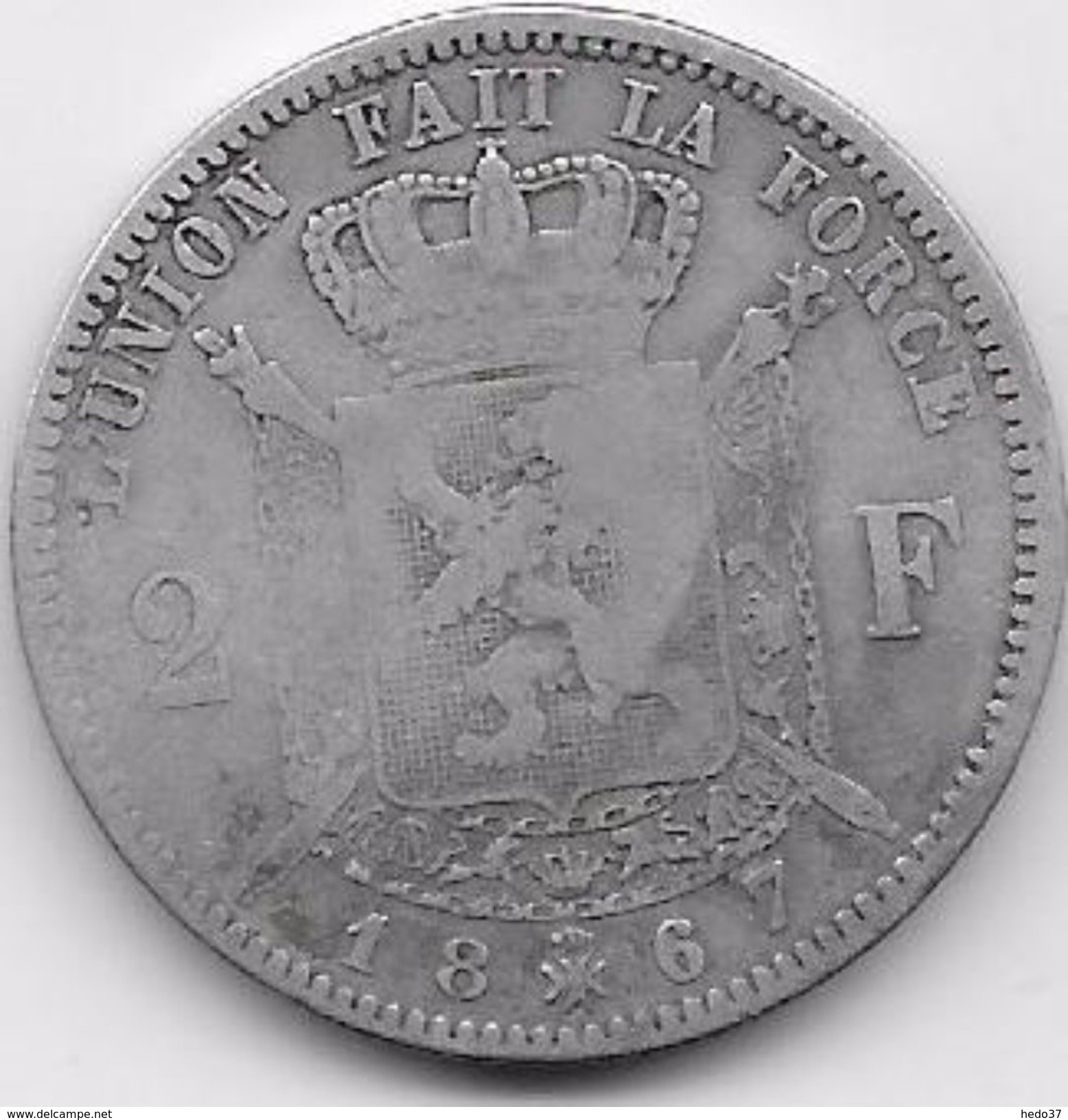 Belgique - 2 Francs 1867 - Argent - 2 Francs