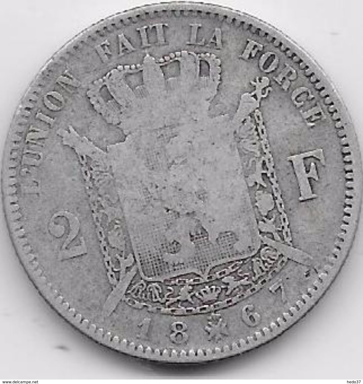 Belgique - 2 Francs 1867 - Argent - 2 Frank