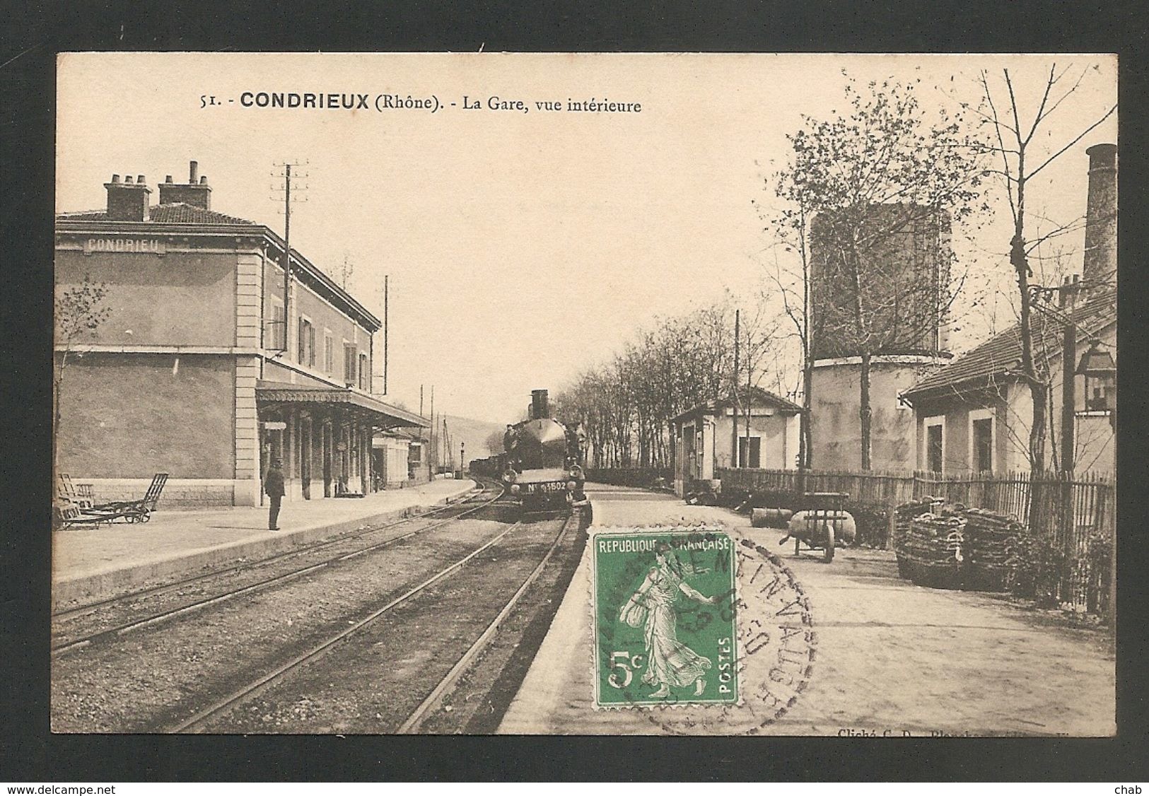 51. CONDRIEUX (Rhône) - La Gare, Vue Intérieure - Voyagée 1911 -- GARE - TRAIN - Condrieu