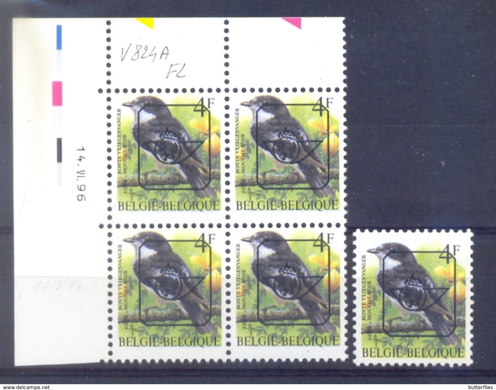 Belgie - 1996 - OBP - ** Preo - 824a P8 - Blok - + Een Zegel  **  - Vogels Andre Buzin - Tipo 1986-96 (Uccelli)