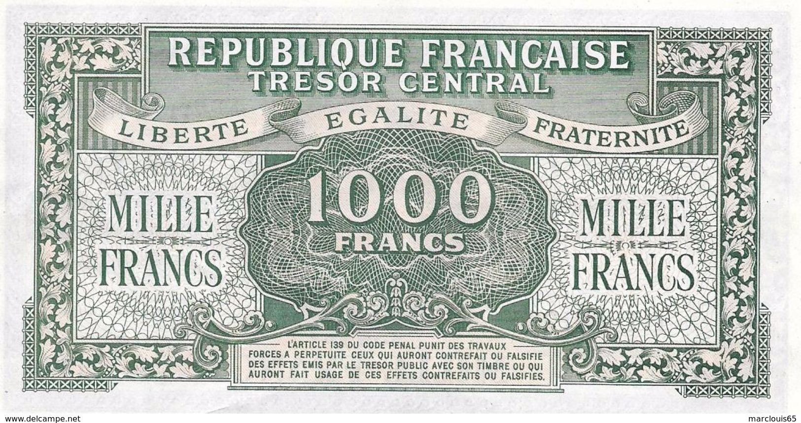 FRANCE 1945 Marianne Dulac 1000 Francs - 1943-1945 Marianne