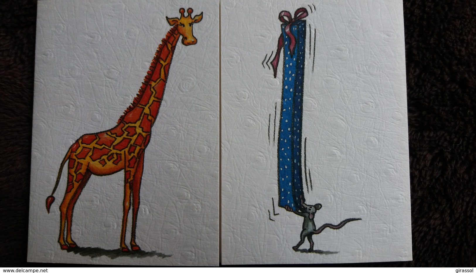 CPM DOUBLE GIRAFE SOURIS  ECHELLE CADEAU DOUBLE VOLET SOPHIE TURREL - Girafes