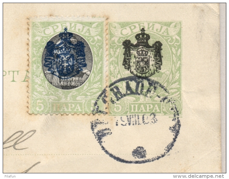 Serbia - 1903 - 5 Pa Carte Postale With Overprint + Extra Stamp - Sent From Beograd To Luzern / Schweiz - Serbia
