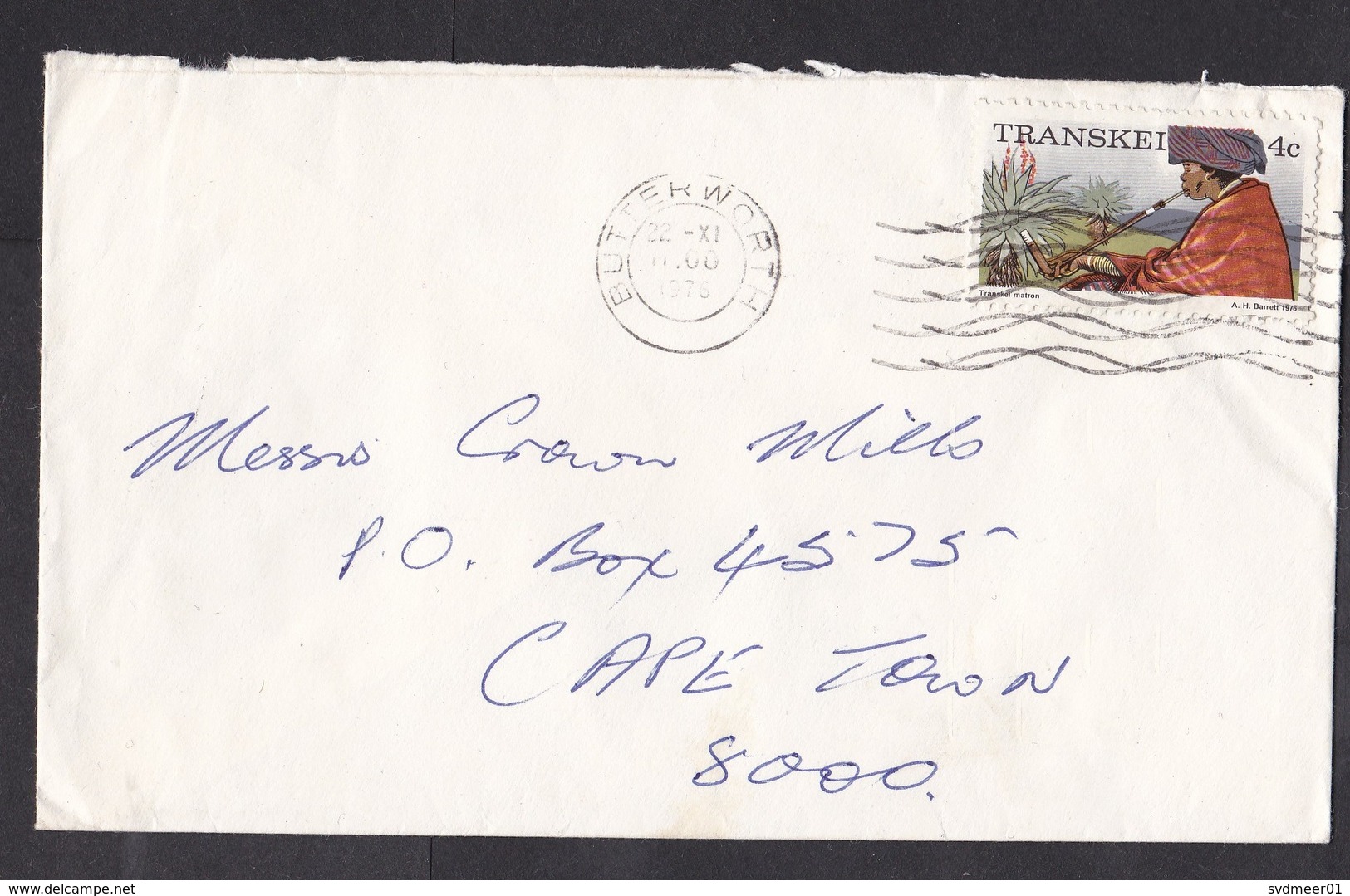 Transkei: Cover, 1976, 1 Stamp, Woman, Smoking, Pipe, Plants, Cancel Butterworth (traces Of Use) - Transkei