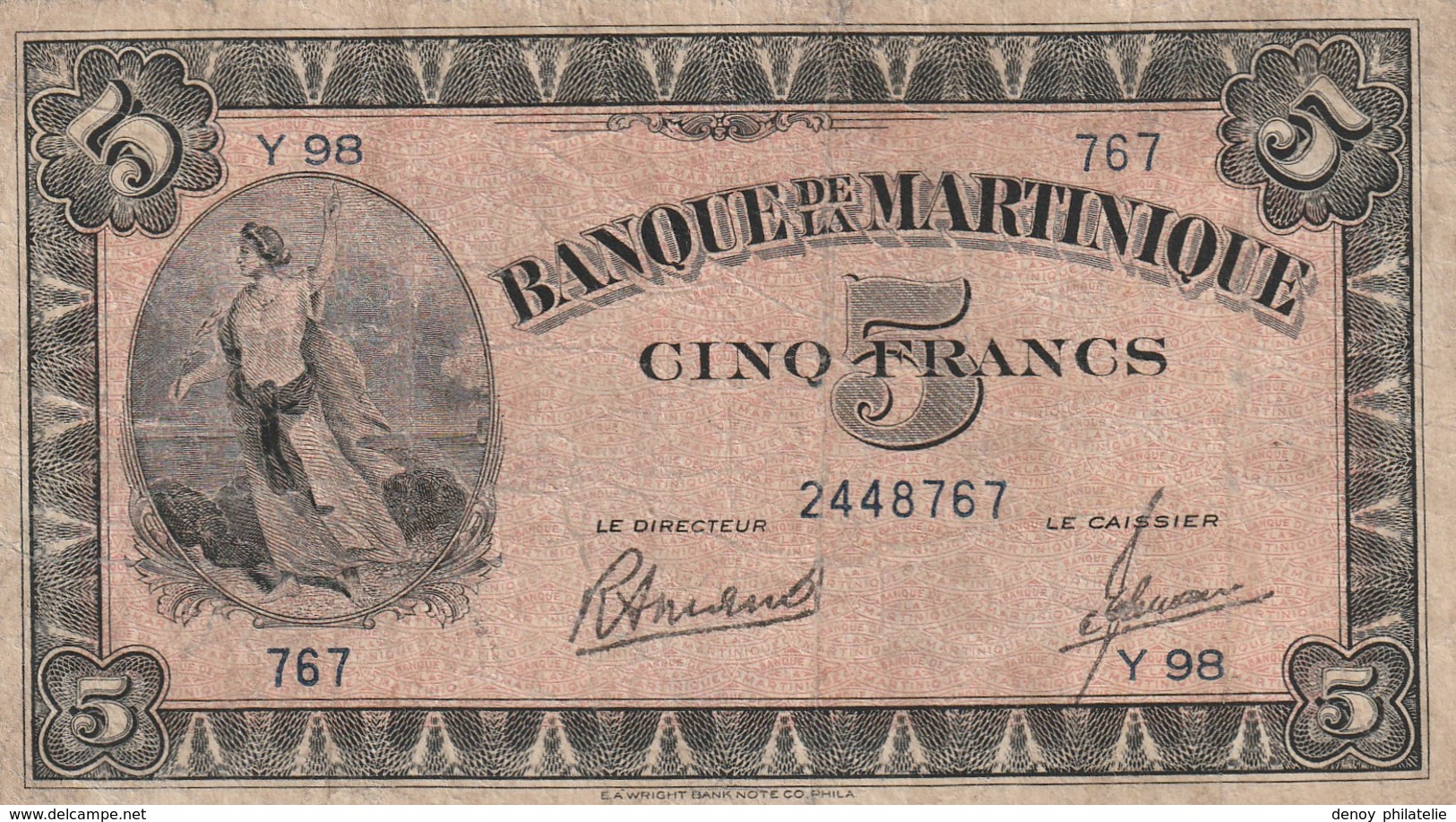 Billet De 5 Francs De Martinique Ref Kolsky 318c B En état Plis Mais Pas De Trous - Autres & Non Classés