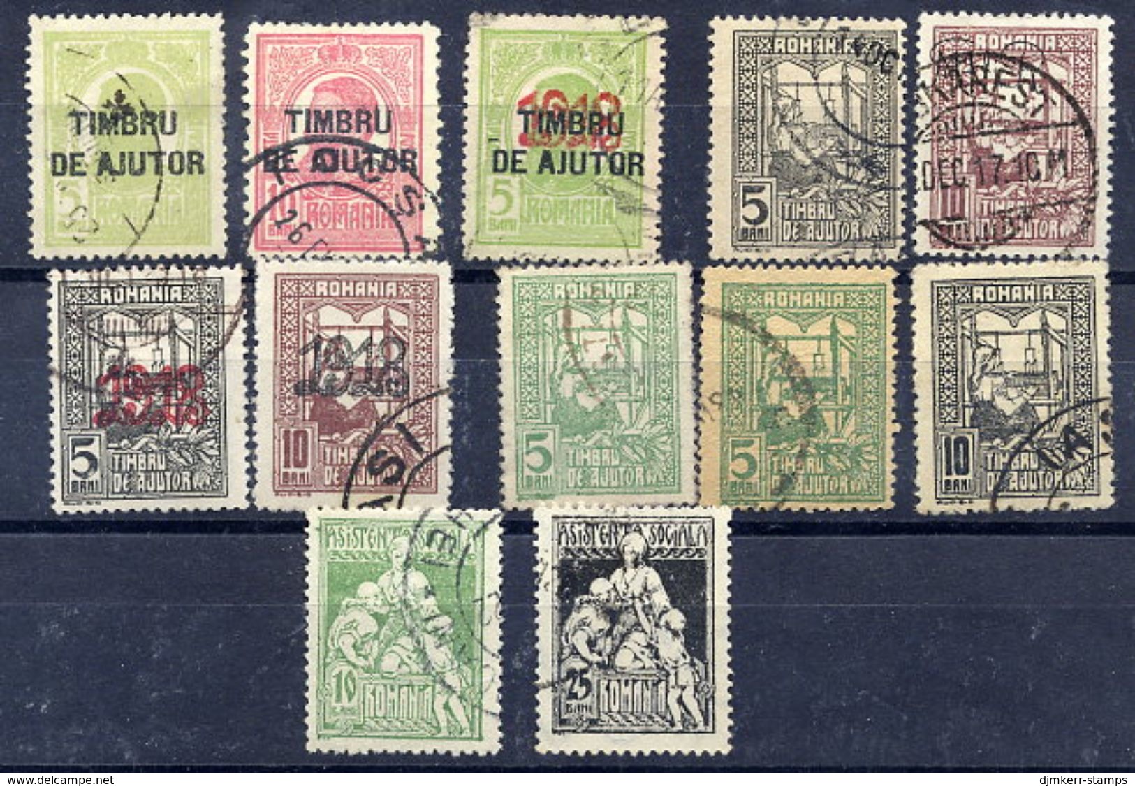 ROMANIA 1915-21 Obligatory Tax Stamps (Ajutor)  Used.  Michel 1-10 - Usado