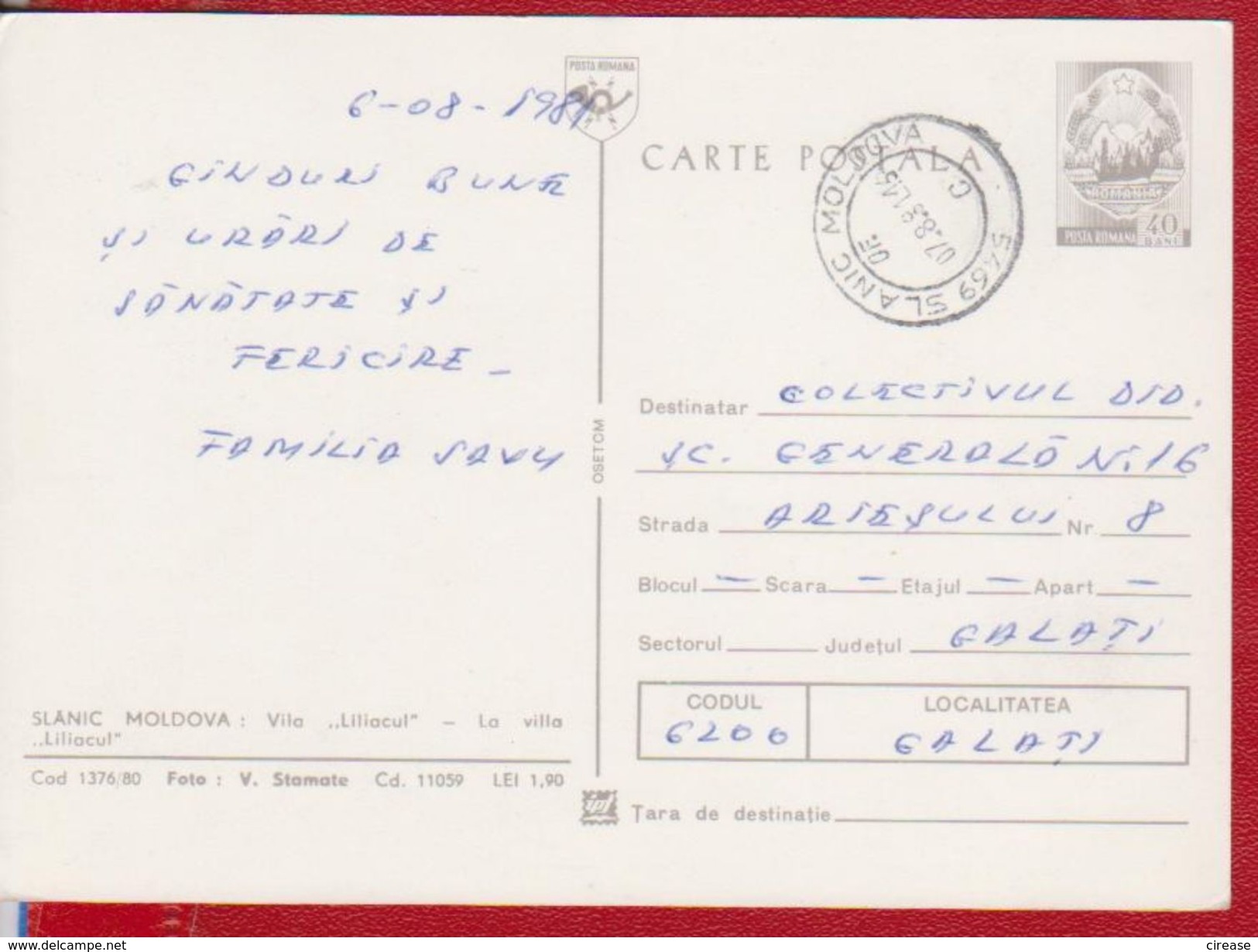 TOURISM ARCHITECTURE SLANIC MOLDOVA ROMANIA POSTCARD STATIONERY - Hotel- & Gaststättengewerbe