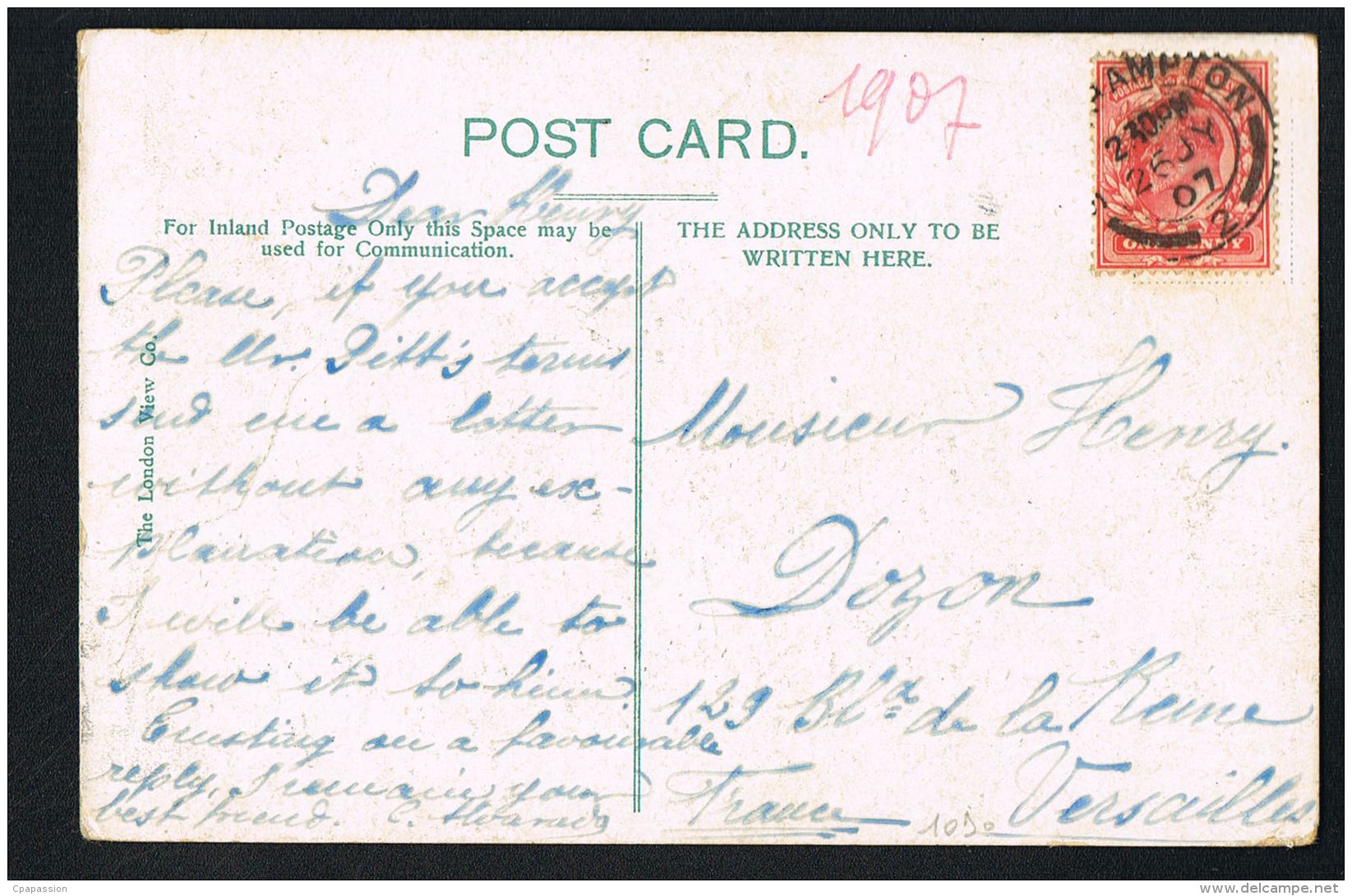 SOUTHAMPTON -Bar Gate  -  Voyagée 1907 -  Recto Verso-  Paypal Free - Southampton