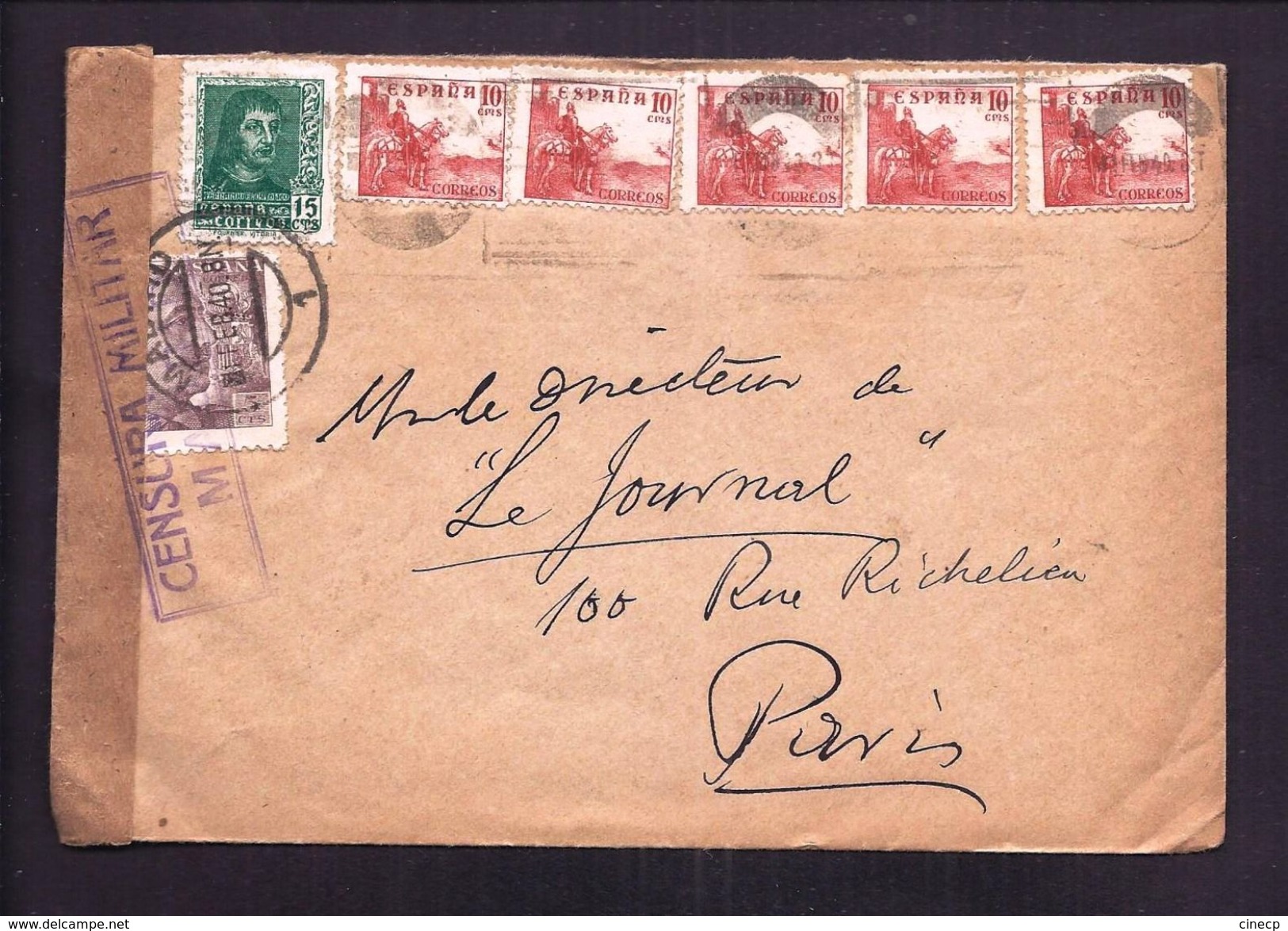 ENVELOPPE GUERRE ESPAGNE Cachet De Censure Militaire Madrid 1940 CENSURA MILITAR - Marcas De Censura Nacional