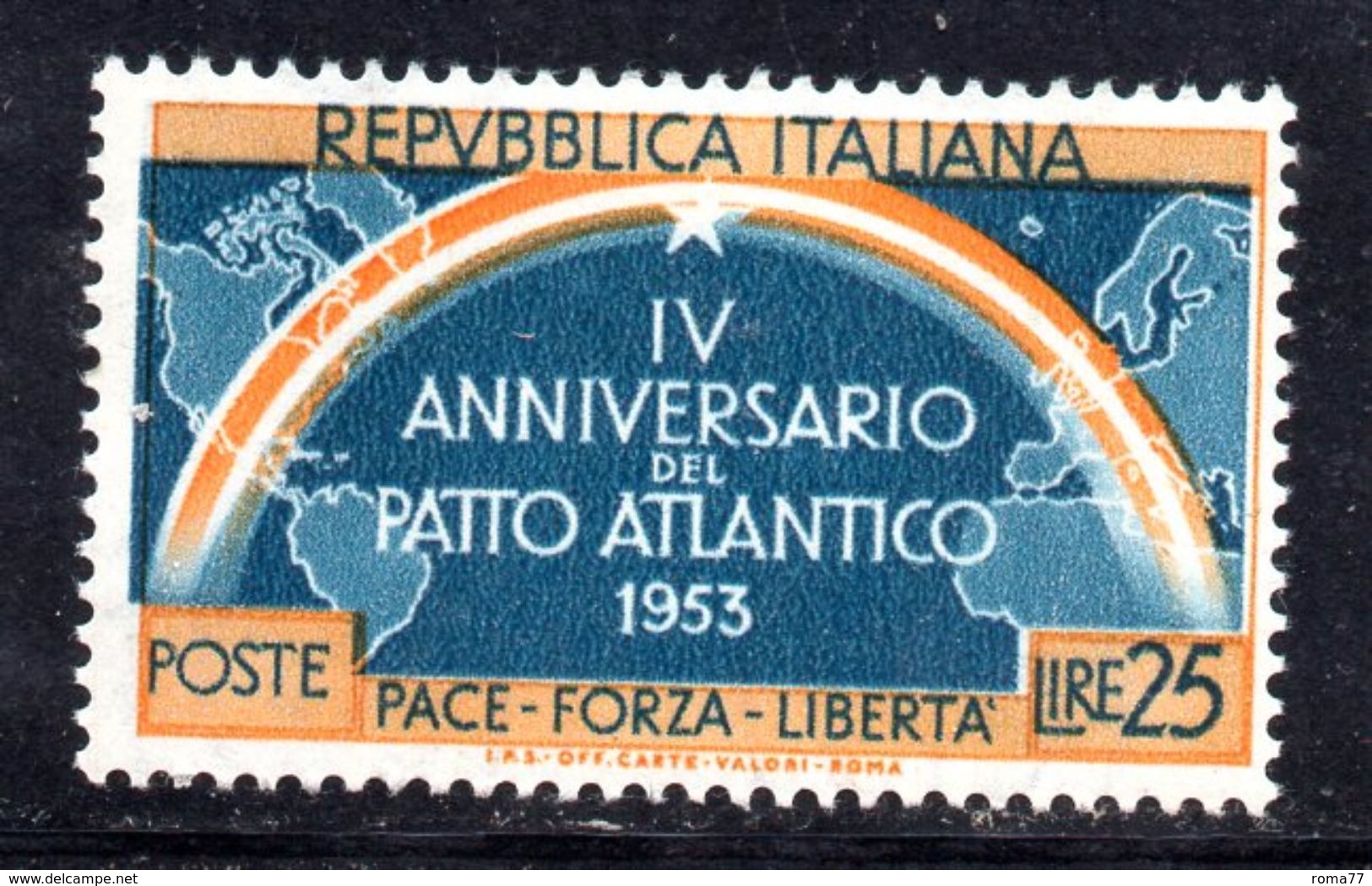 XP3647 - REPUBBLICA 1953 , Patto Atlantico N. 723 Gomma Integra  *** : Parte Superiore Stella Spostata A Destra . Bello - Varietà E Curiosità