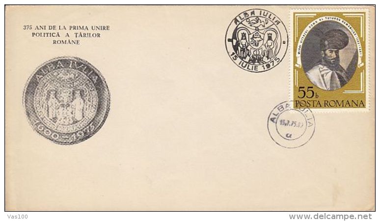 FIRST ROMANIAN STATES UNION ANNIVERSARY, KING MICHAEL THE BRAVE OF ROMANIA, SPECIAL COVER, 1975, ROMANIA - Storia Postale