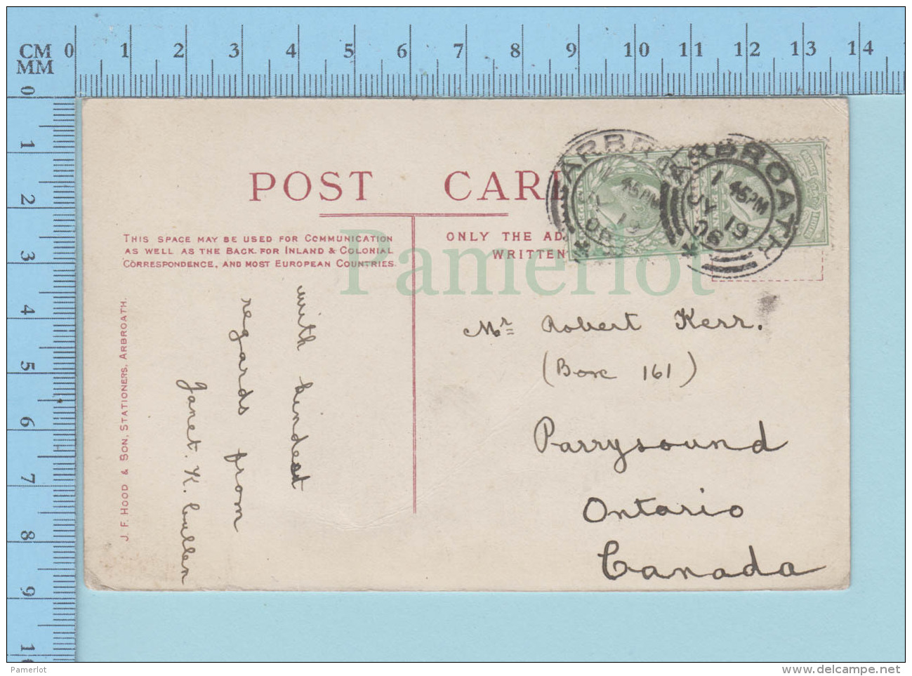 Scotland Schotland -  Arbroath Mason's Cove, Cover Arbroath 1906 + 2 Stamps, Send To  Canada - Angus