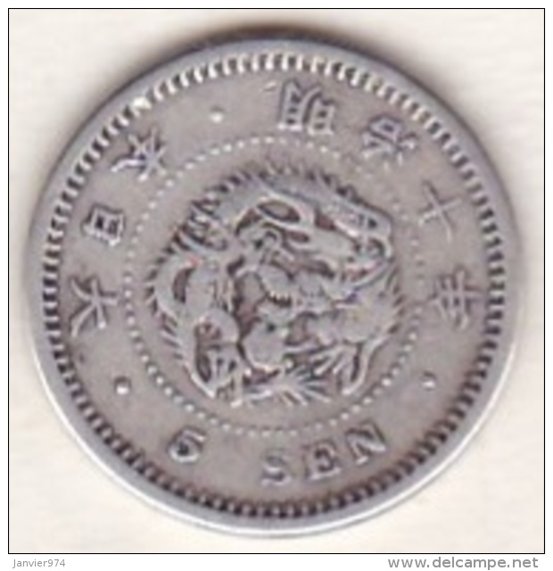 JAPON. 5 SEN  1877 Year 10 . MEIJI MUTSUHITO. ARGENT. Y# 22. Type I - Japan