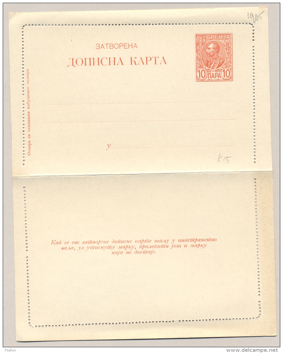 Serbia - 1905 - 10 Pa Kartenbrief King Peter - Not Used - Servië