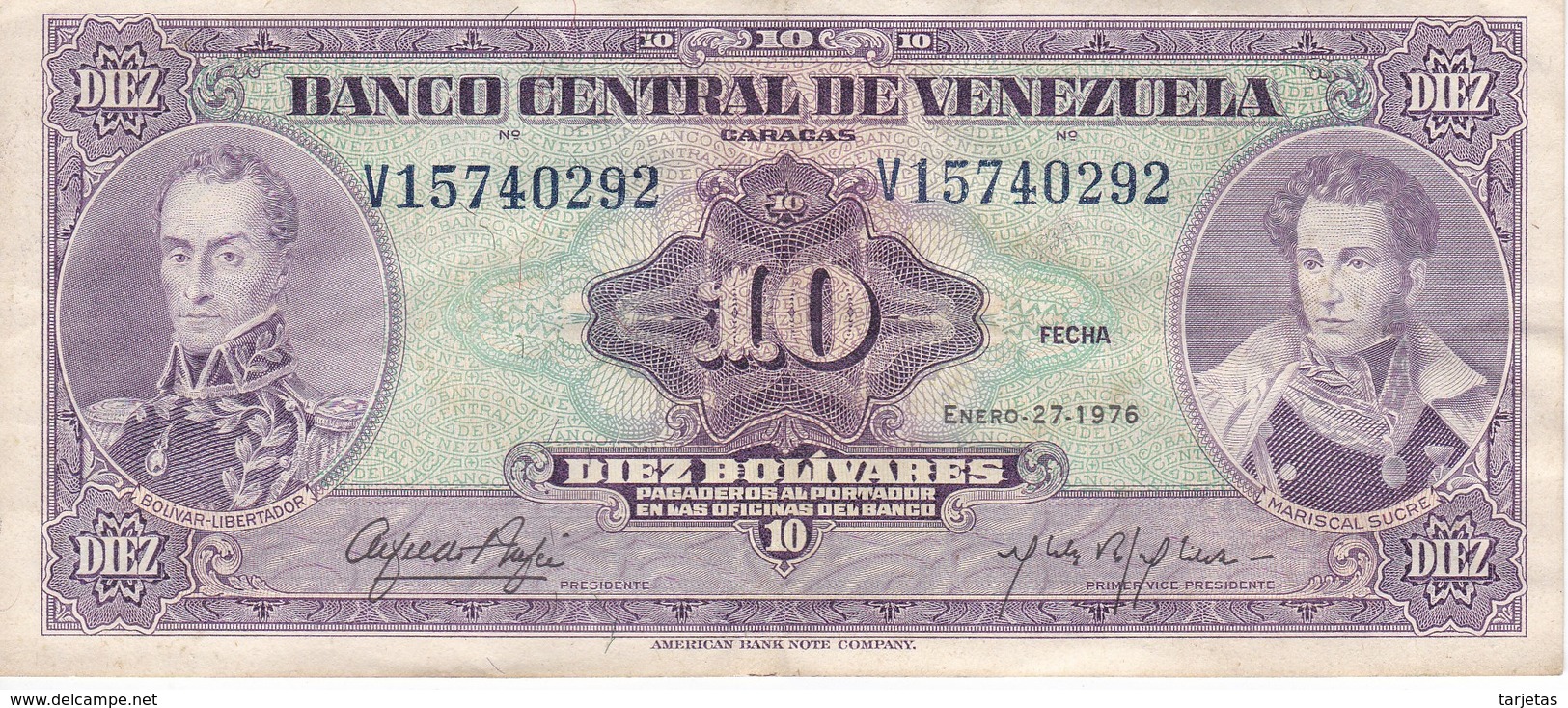 BILLETE DE VENEZUELA DE 10 BOLIVARES DEL AÑO 1976  (BANK NOTE) - Venezuela