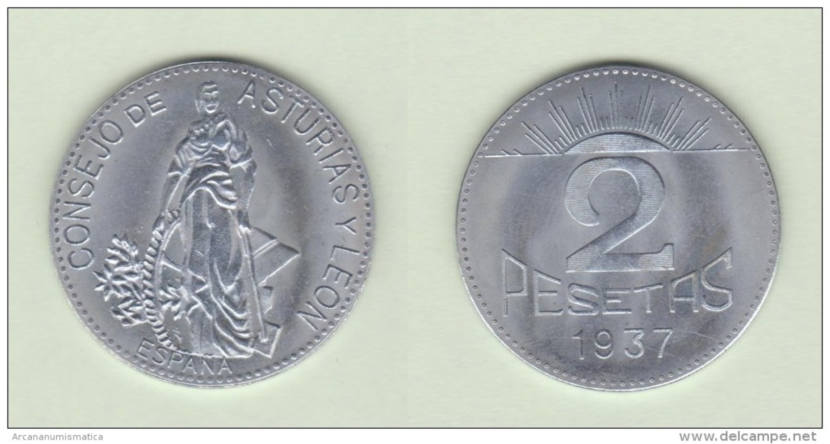 Consejo De Asturias Y Leon  2 Pesetas 1.937   SC/UNC  Réplica   T-DL-11.258 - Republikanische Zone