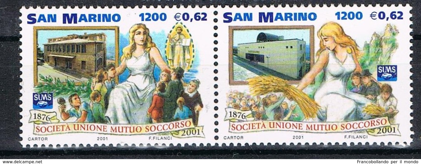 2001 SAN MARINO SET  125° ANNIVERSARIO DELLA S.U.M.S. MNH ** MINT - Nuovi