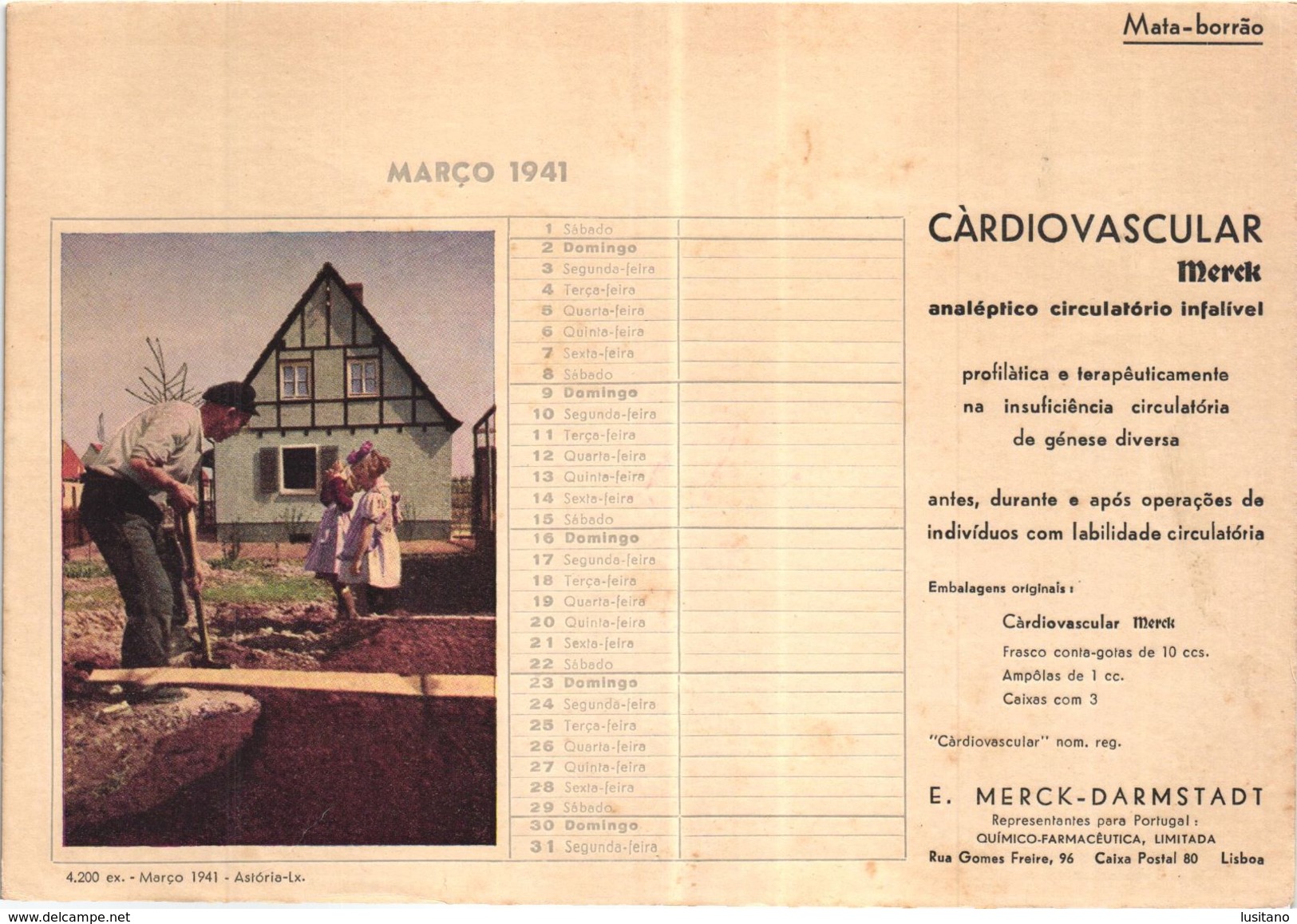 PORTUGAL MATA BORRAO BUVARD BLOTTER  21.2 X 14.5 CMS - 1941  MERCK MEDECINE ADVERTISING - Farben & Lacke