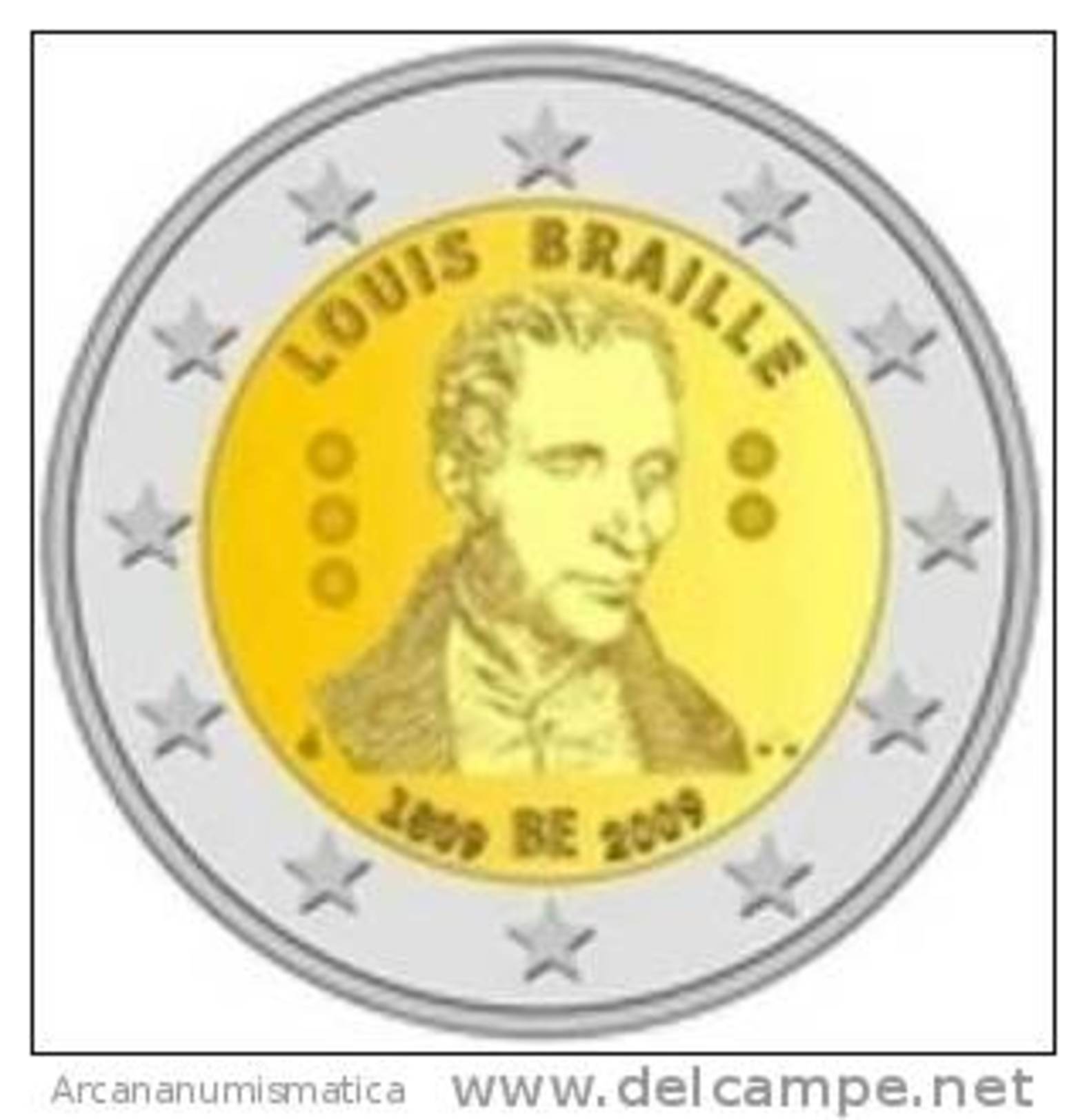 BELGICA  2€  2009  SC/UNC  "LOUIS BRAILLE"  BIMETALICA   DL-7262 - Bélgica