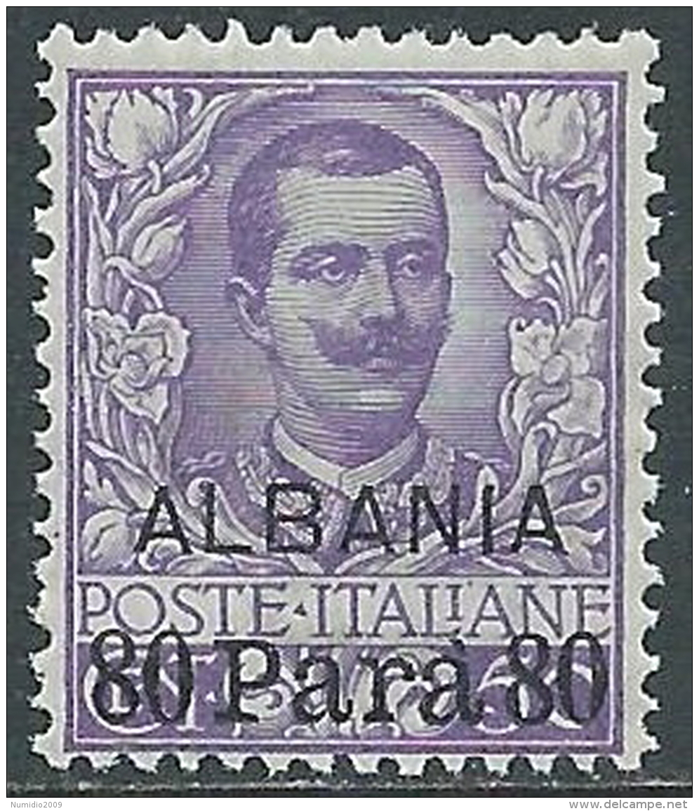 1907 LEVANTE ALBANIA FLOREALE 80 PA SU 50 CENT MNH ** - E101-2 - Albania