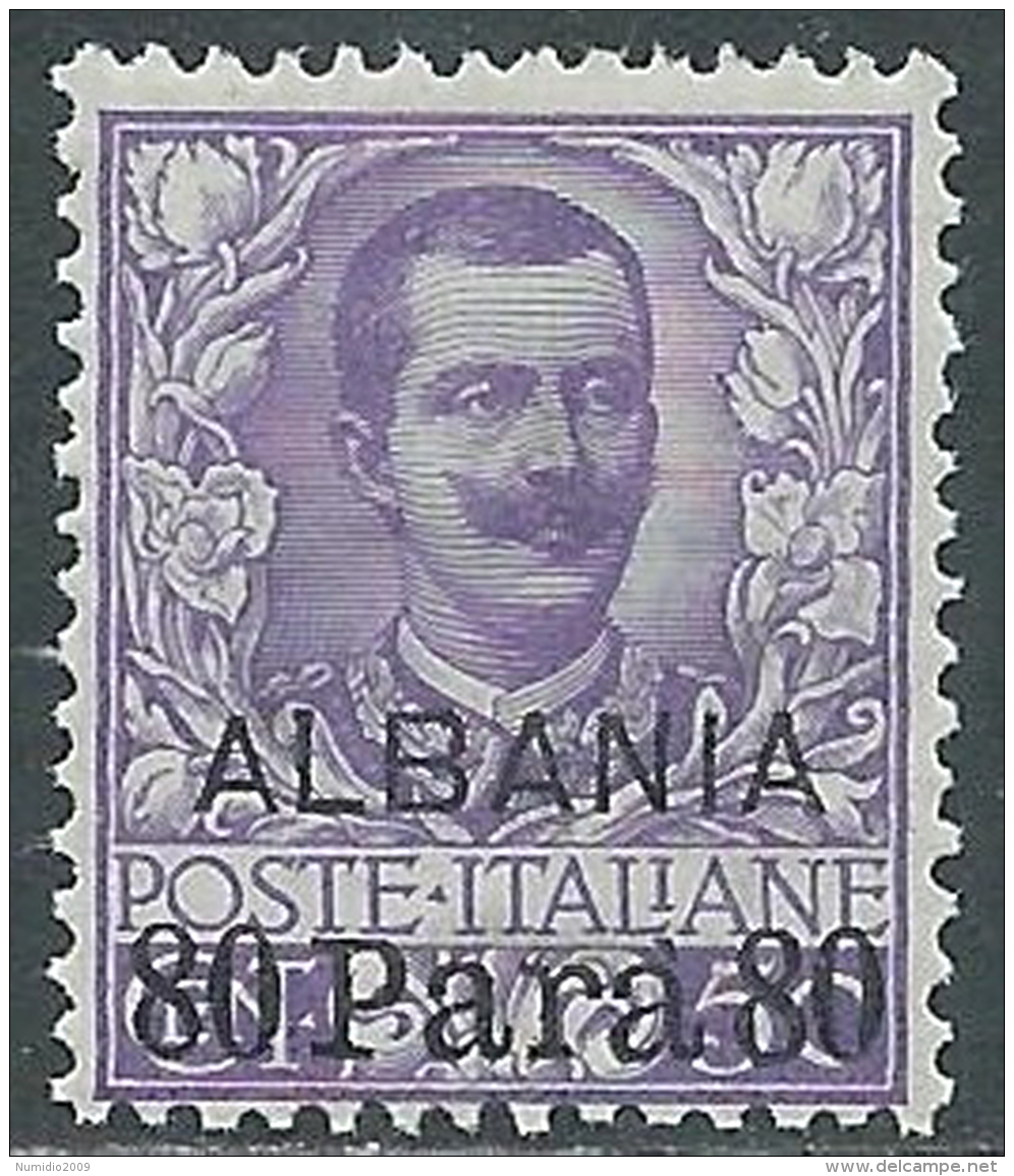 1907 LEVANTE ALBANIA FLOREALE 80 PA SU 50 CENT MNH ** - E101-3 - Albanie