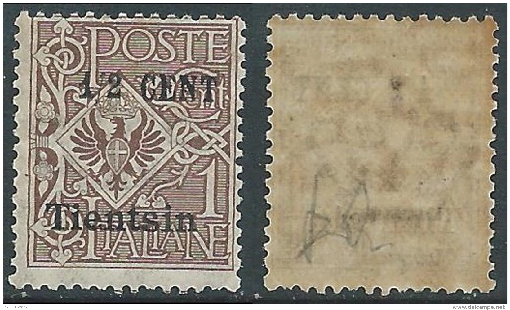 1918-19 CINA TIENTSIN AQUILA 1/2 SU 1 CENT MNH ** - E103 - Tientsin