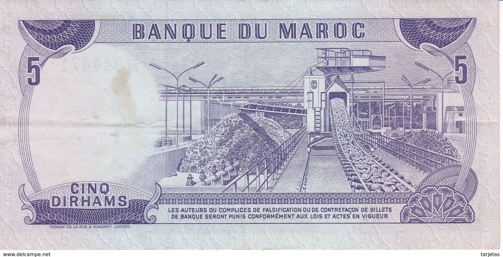 BILLETE DE MARRUECOS DE 5 DIRHAMS DEL AÑO 1970  (BANKNOTE) - Maroc