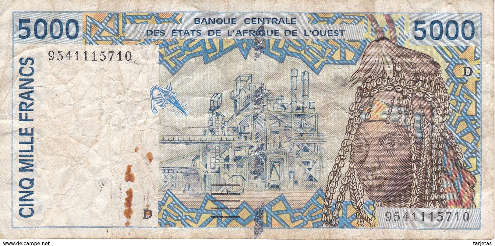 BILLETE DE MALI DE 5000 FRANCS LETRA D DEL AÑO 1995 (BANK NOTE) - Malí