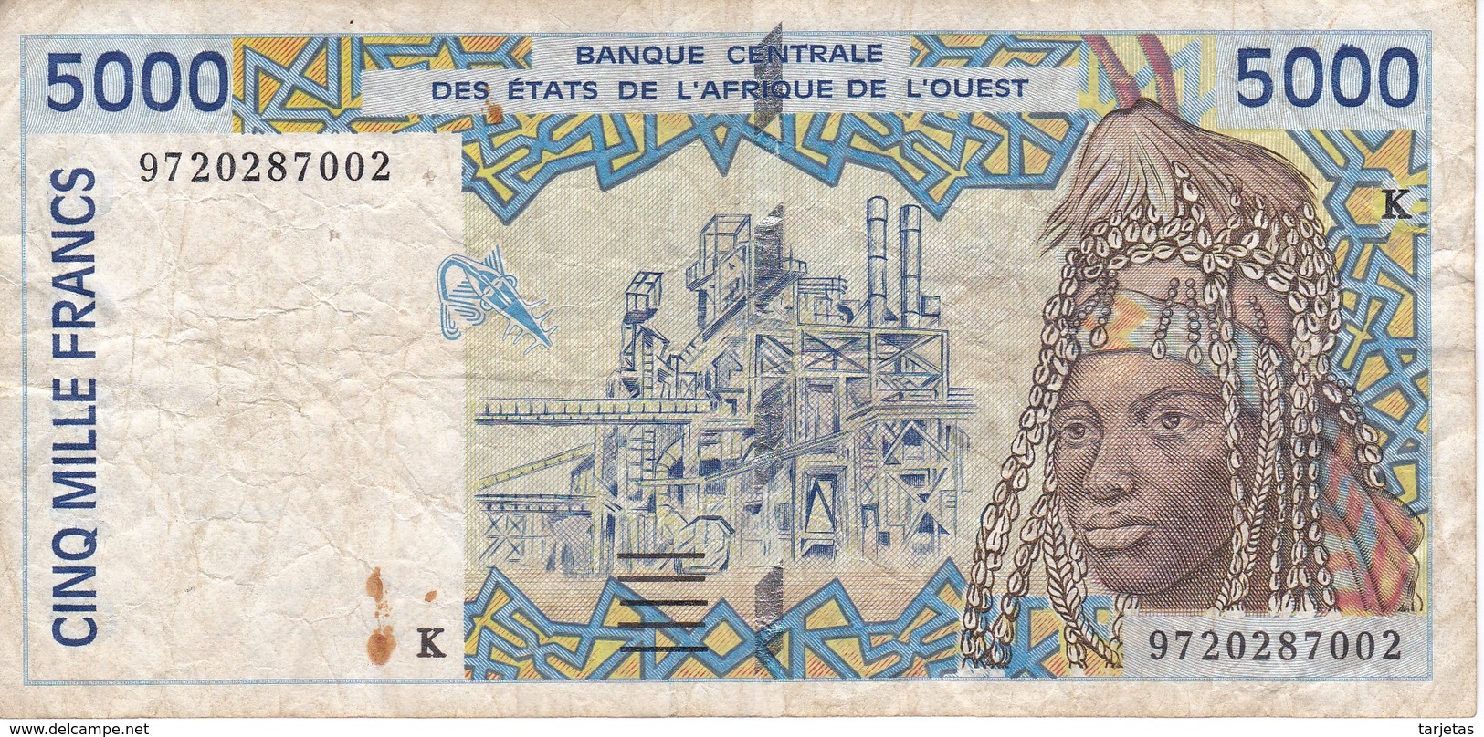 BILLETE DE SENEGAL DE 5000 FRANCS LETRA K (BANK NOTE) - Sénégal