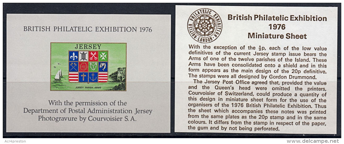 D0058 Britain (GB) Jersey 1976, British Philatelic Exhibition Miniature Sheet (label) With Explanatory Note. - Cinderellas