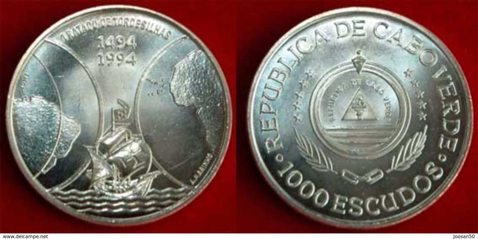 Cape Verde 1994 Discover 1000 Escudos Silver Coin,UNC-Rare - Cap Vert