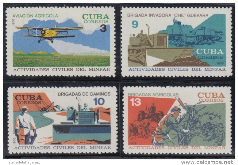 1968.64 CUBA 1968 MNH. Ed.1614-17. ACTIVIDADES CIVILES DEL MINFAR. MILITAR AIRPLANE. - Neufs